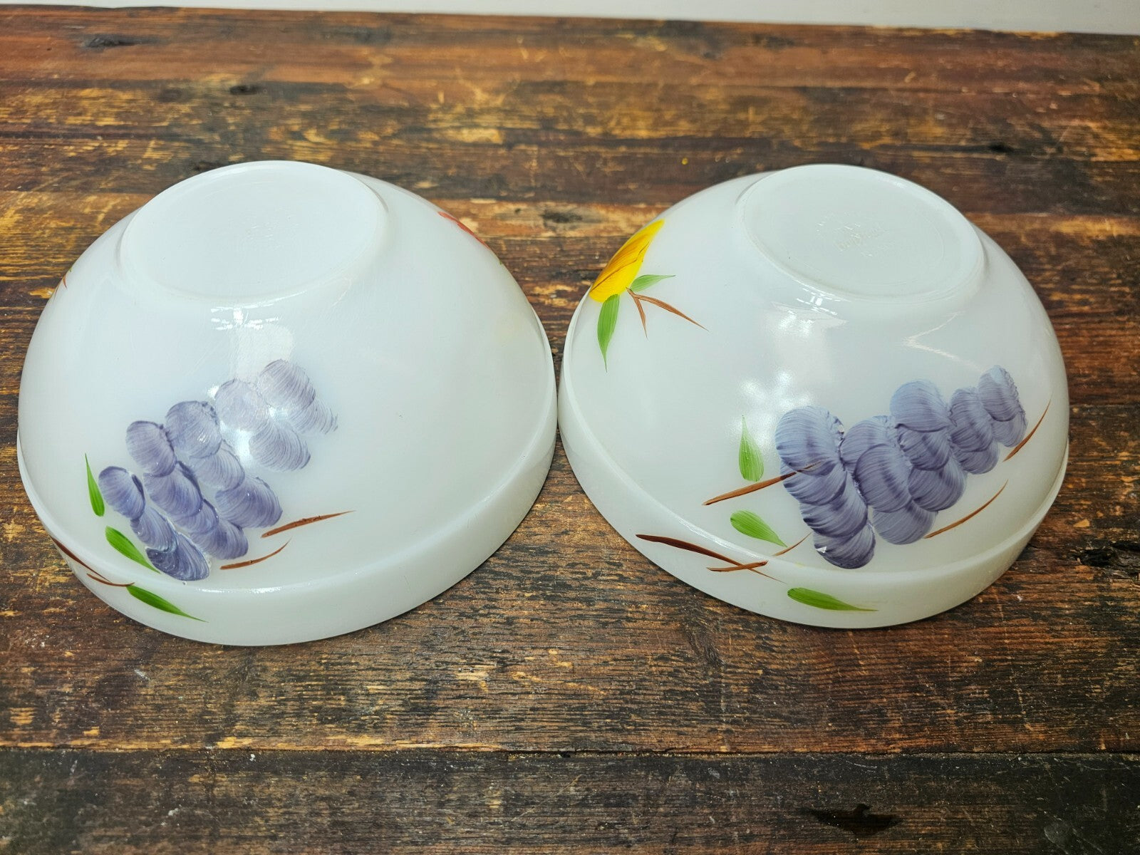 Set of 4 Fire King Gay Fad Fruit Pattern Mixing Bowls 2 Large & 2 Medium Bowls