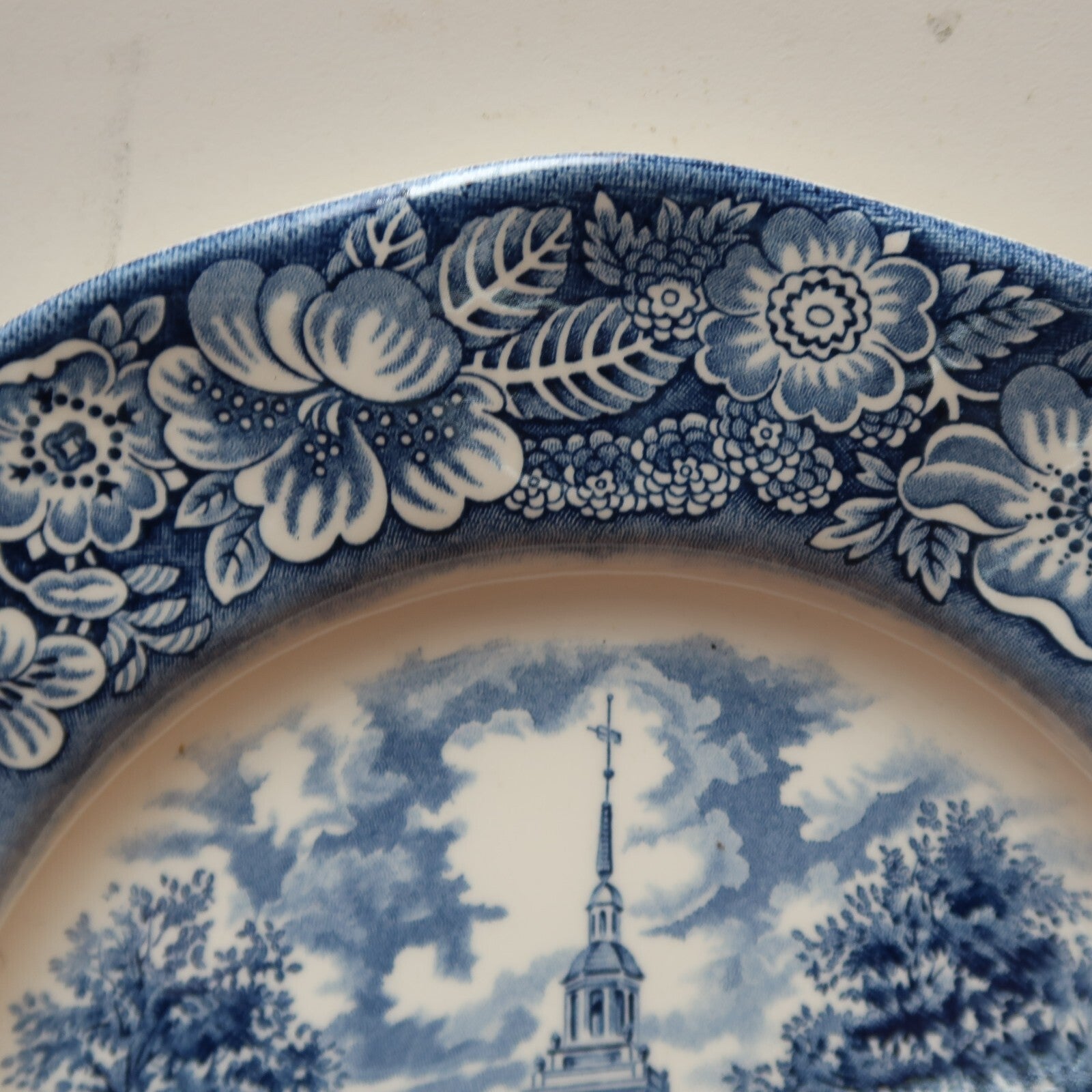 Vintage Liberty Blue Ironstone Plate Made In England Independence Hall 9.75"