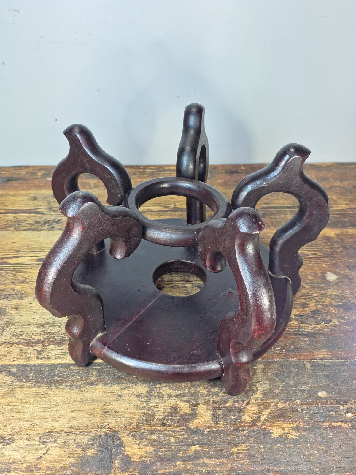 Vintage Asian Carved Wood Display Stand 15" Large Base – Usable Space 11"