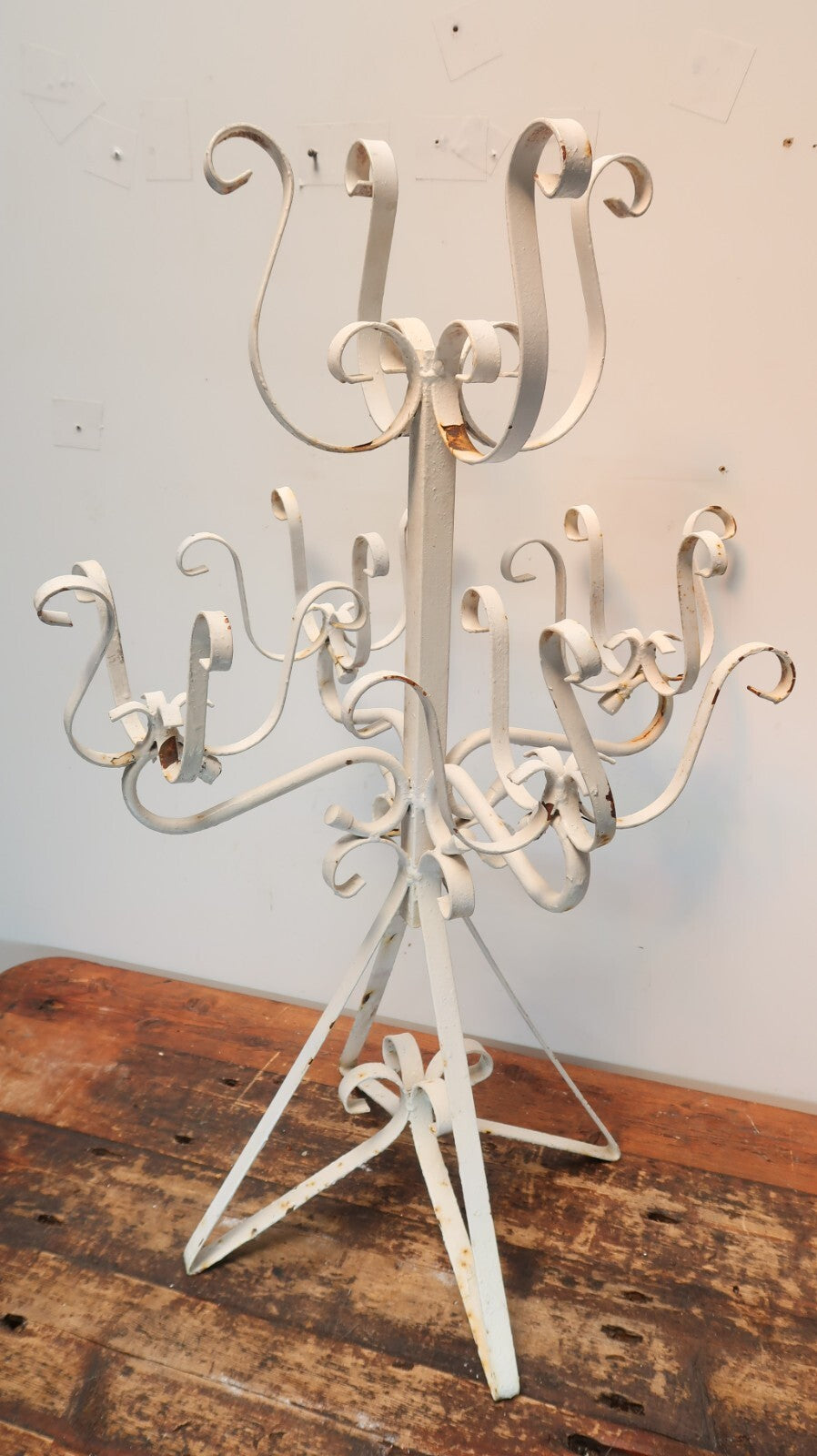 Vintage Mexican White Iron 5 Pot Tiered Plant Stand 1970’s Shabby Chic H 34"