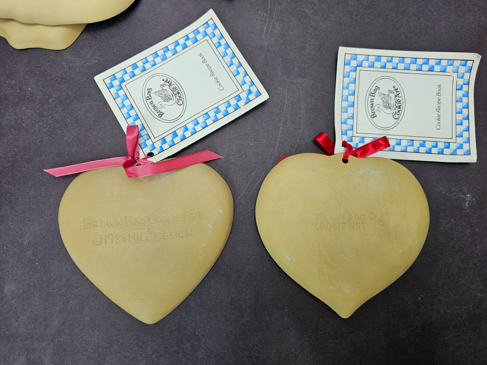 Lot of 4 Brown Bag Cookie Art Mold Heart Shape Stoneware 1986-1990 Hill Design
