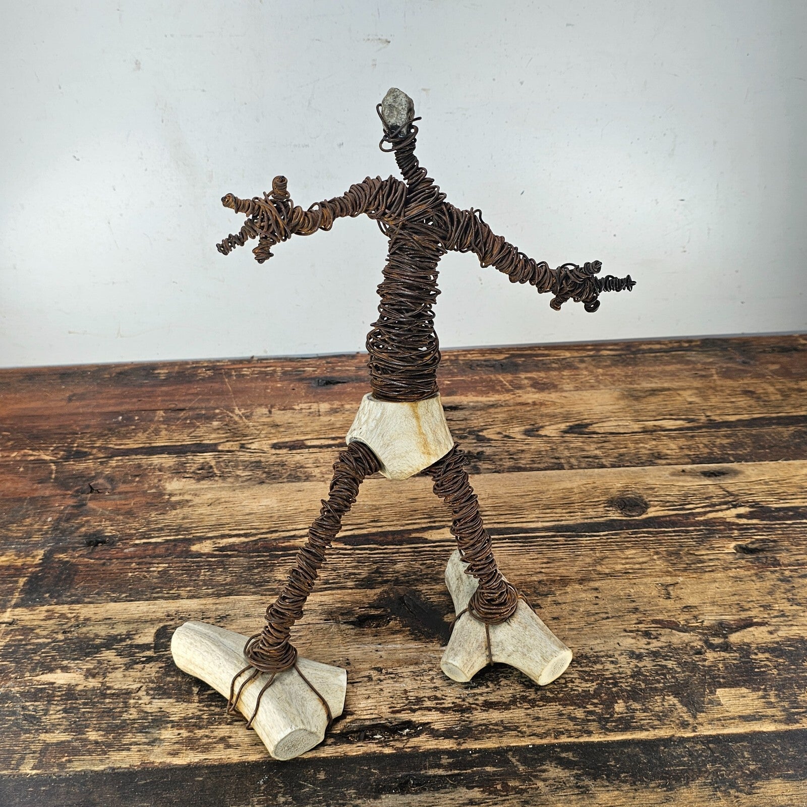 Brutalist Wire & Bone Figural Sculpture 13"H