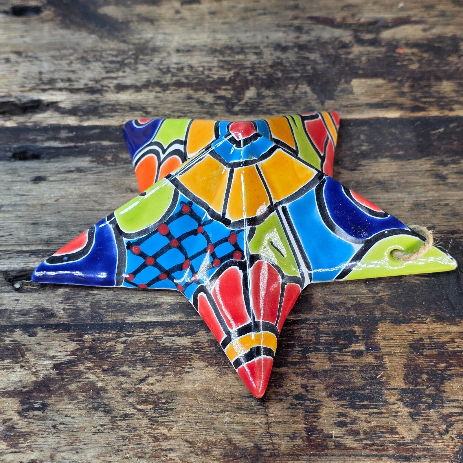 Hand-Painted Talavera Star Estrella Wall Hanging Ceramic Ornament – 7"