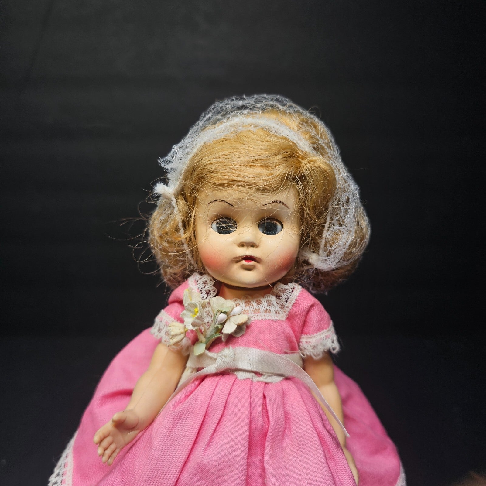 Vintage Vogue Ginny Style Doll In Pink Dress 9" No Markings