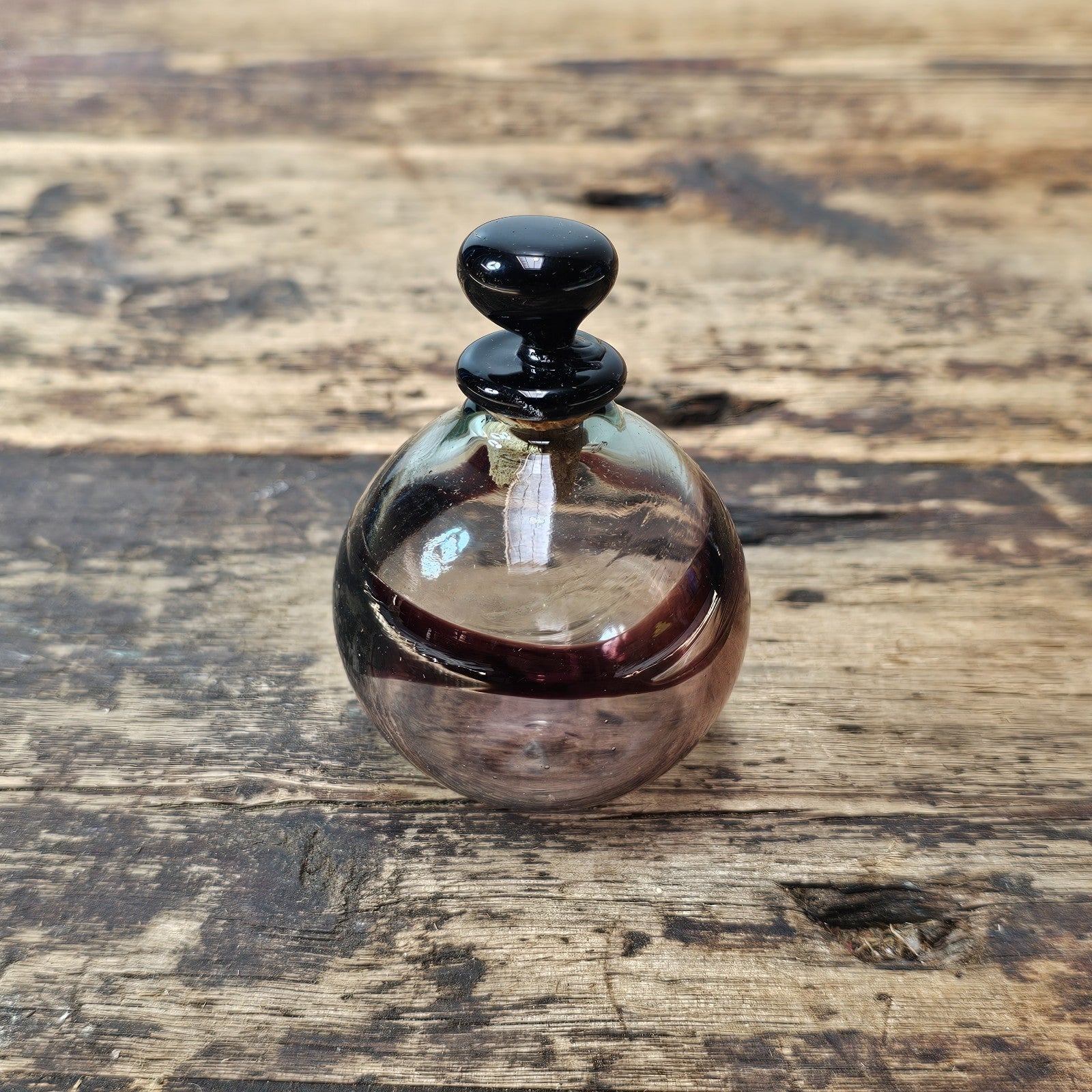 Vintage Hand-Blown Glass Bottle with Stopper 2"Dia. x 3"H