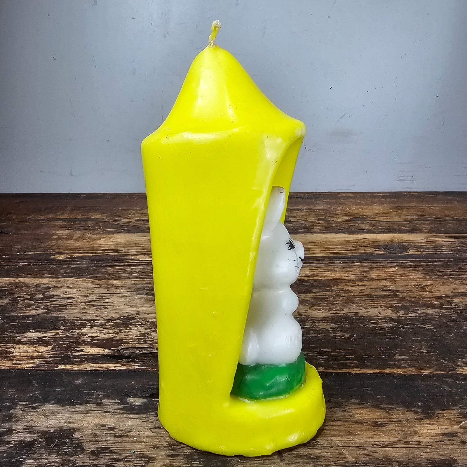 Vintage Bunny Rabbit Holding Flowers Candle Colorful Easter 7"H