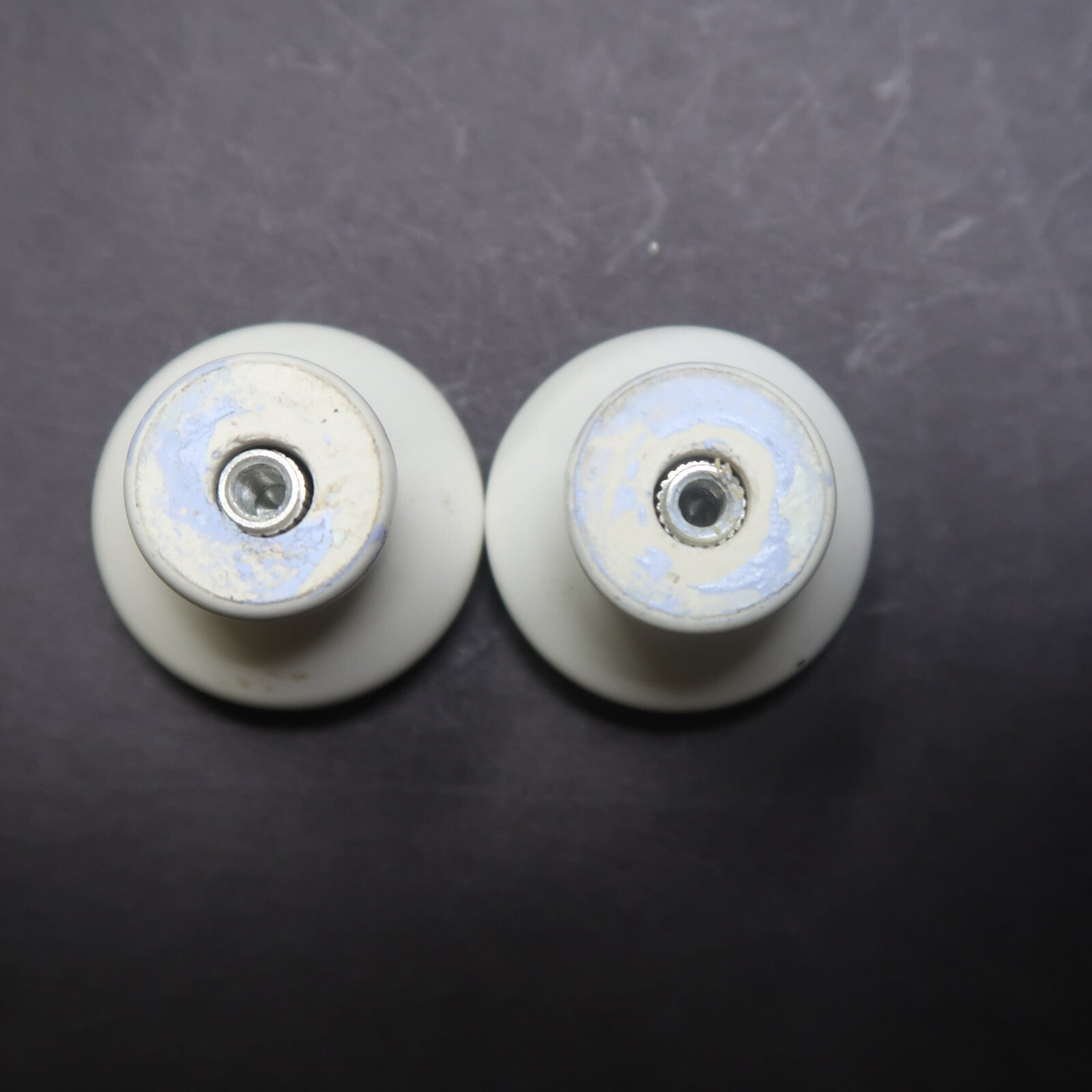 Set of 2 Vintage White Porcelain Drawer Cabinet Knobs Pulls 1.3" Diameter
