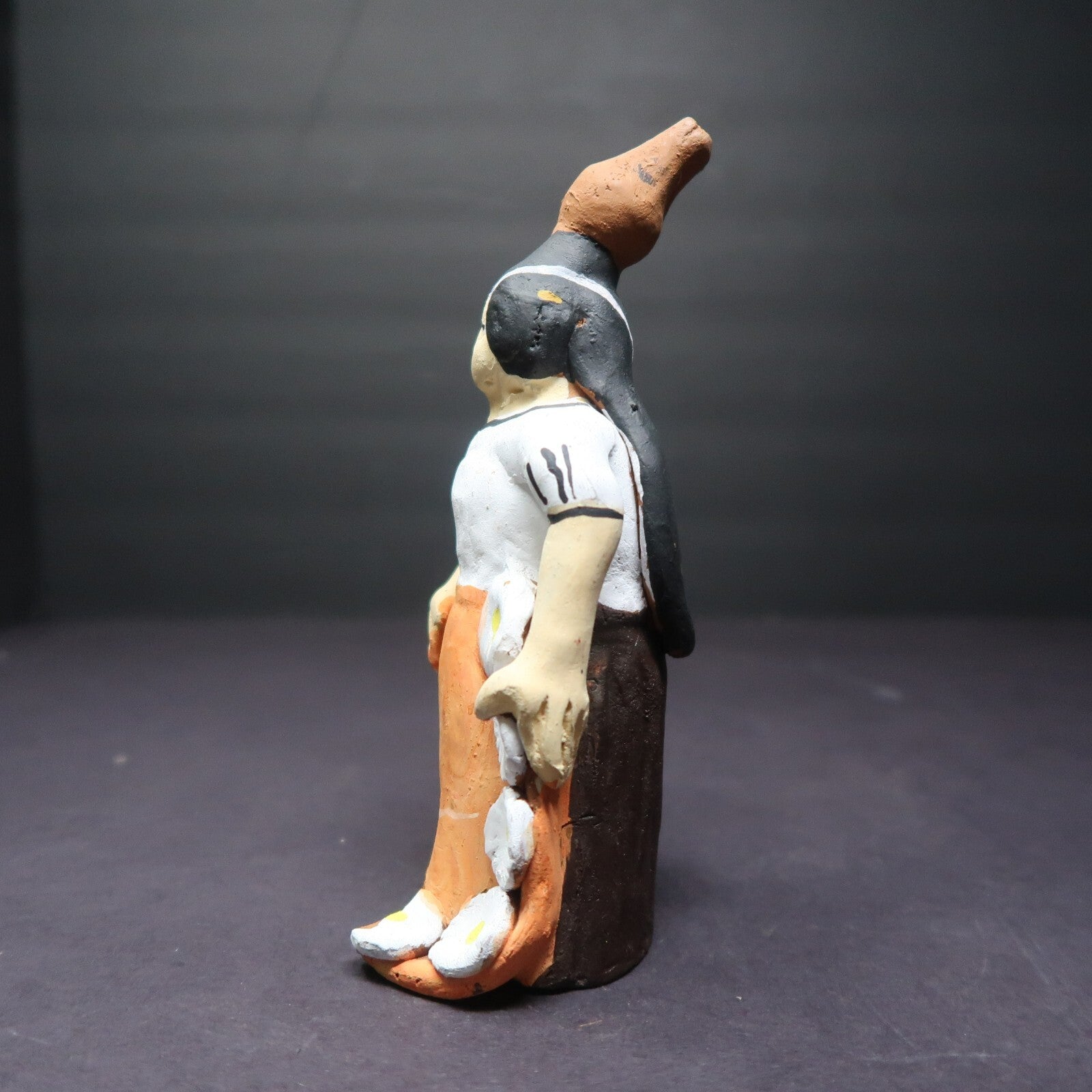 Vintage Hand Crafted Clay Pottery Flute Whistle Doll H 6.5"