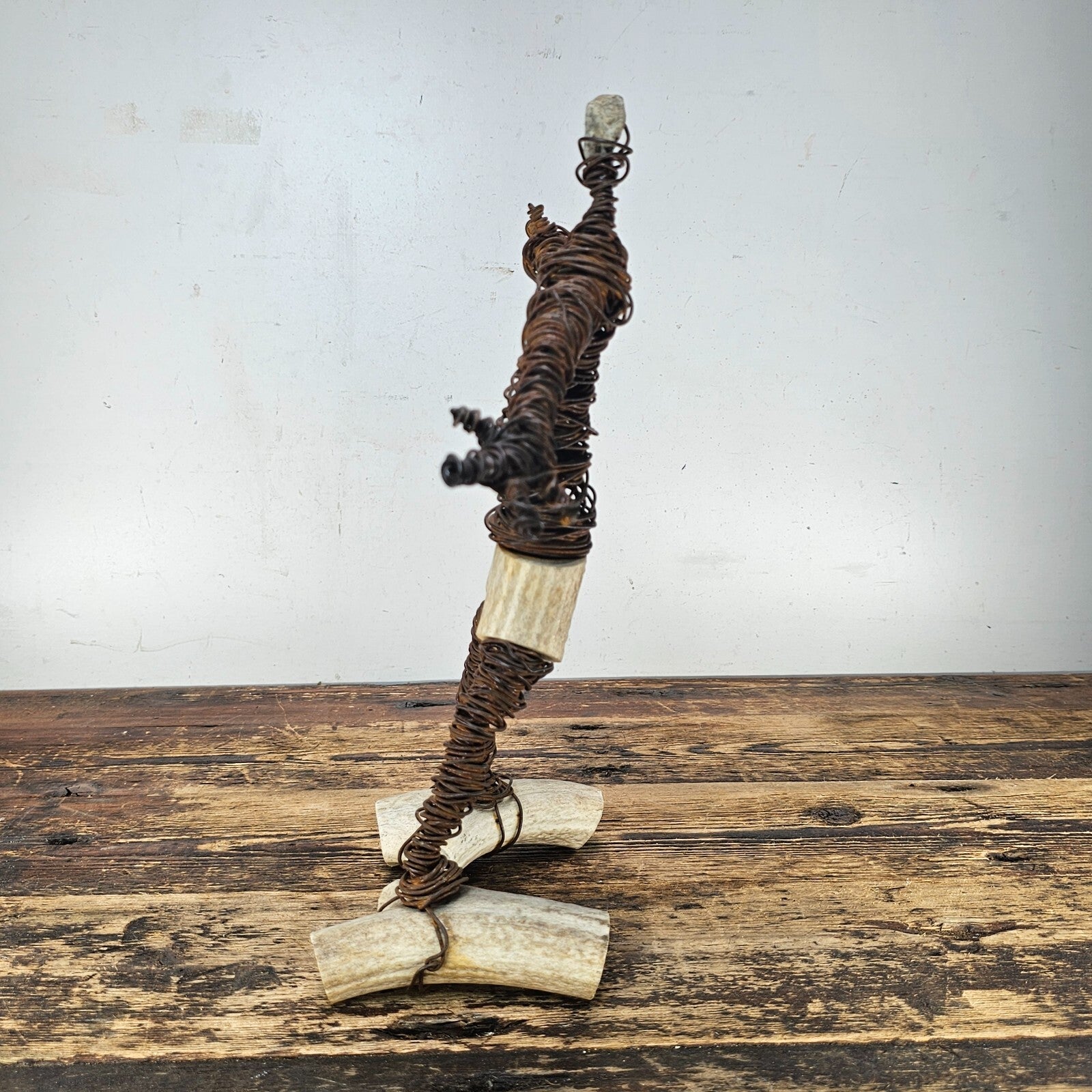 Brutalist Wire & Bone Figural Sculpture 13"H
