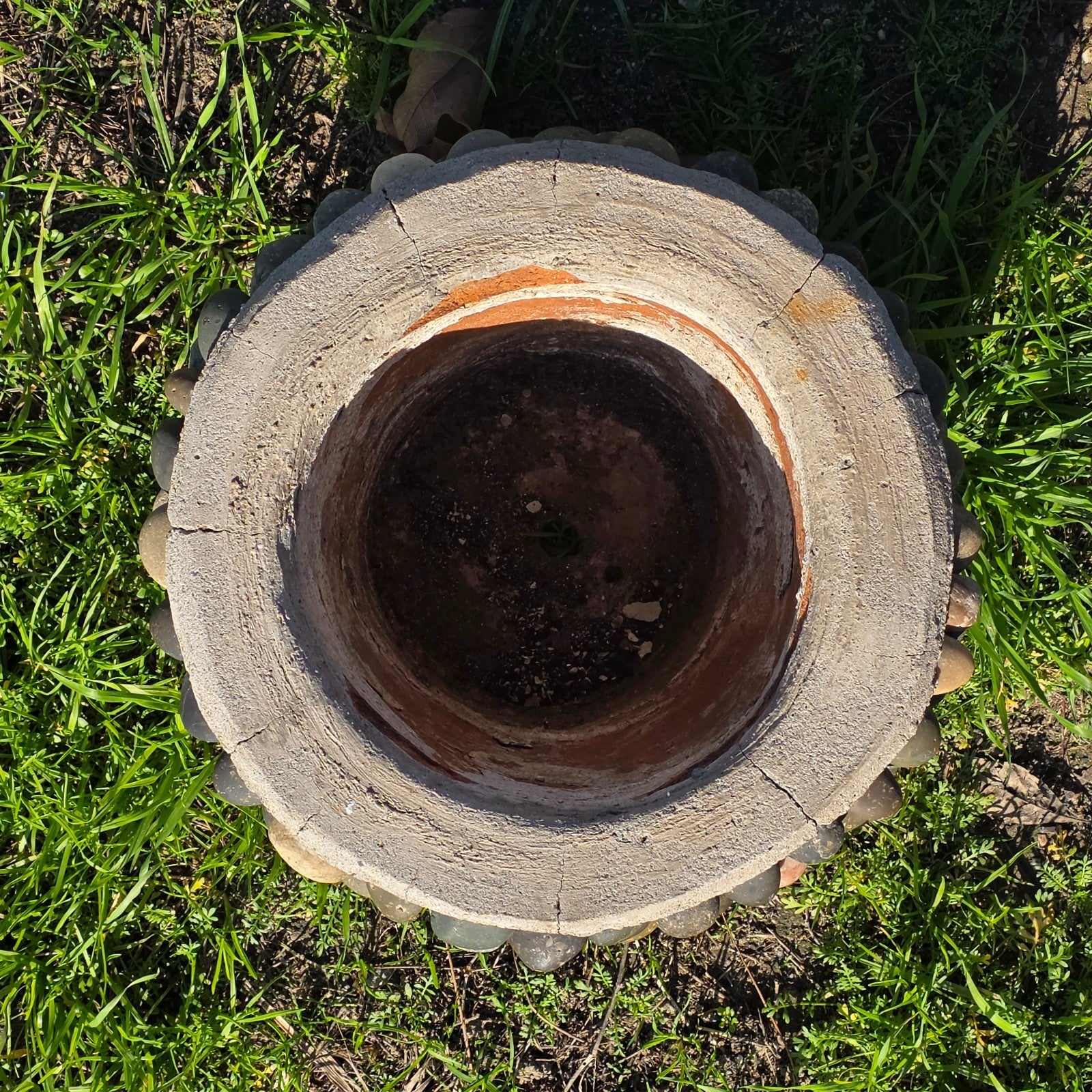 Vintage Hand-Made River Rock Concrete Planter –  13"Dia x 8.75"H - Heavy 43lb.