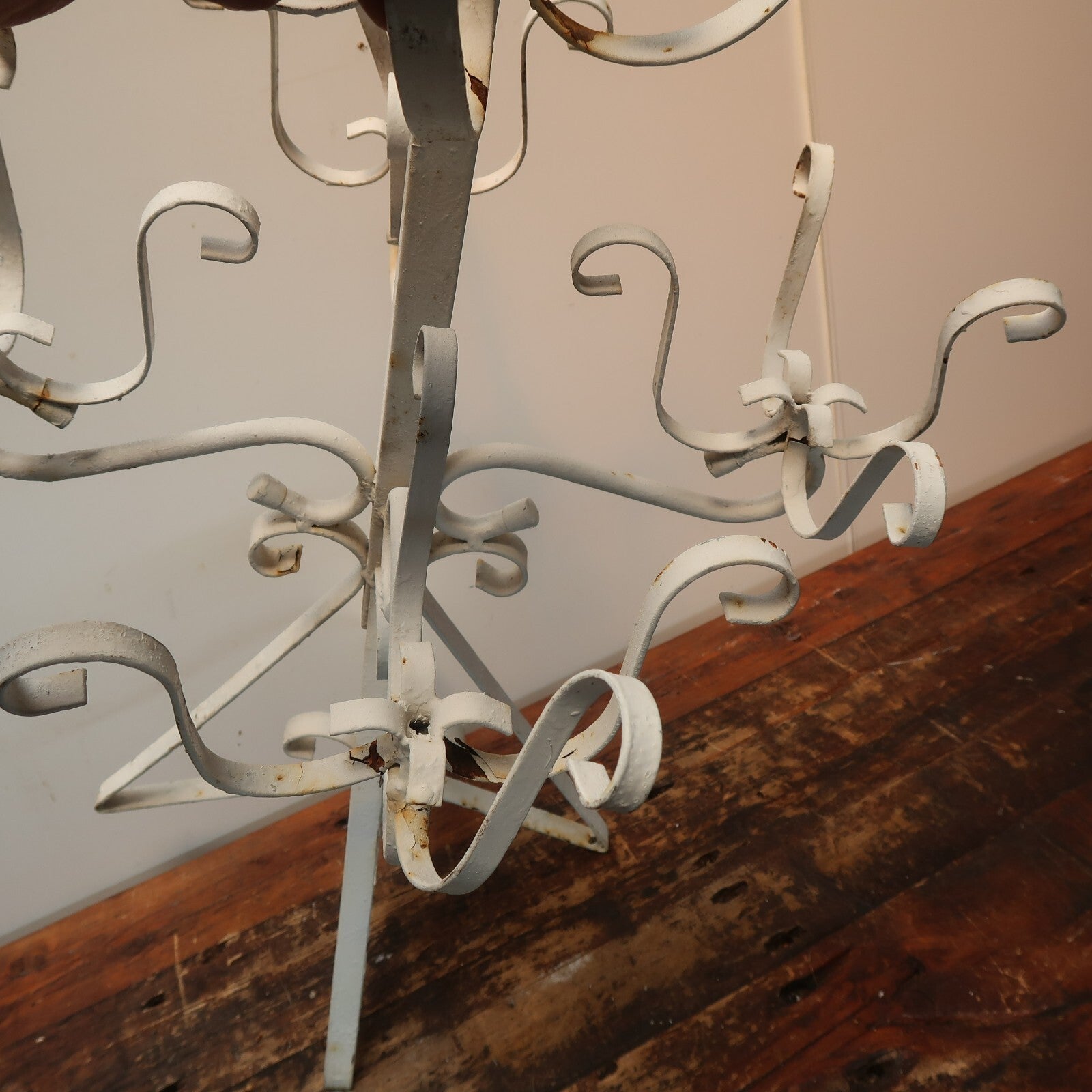 Vintage Mexican White Iron 5 Pot Tiered Plant Stand 1970’s Shabby Chic H 34"