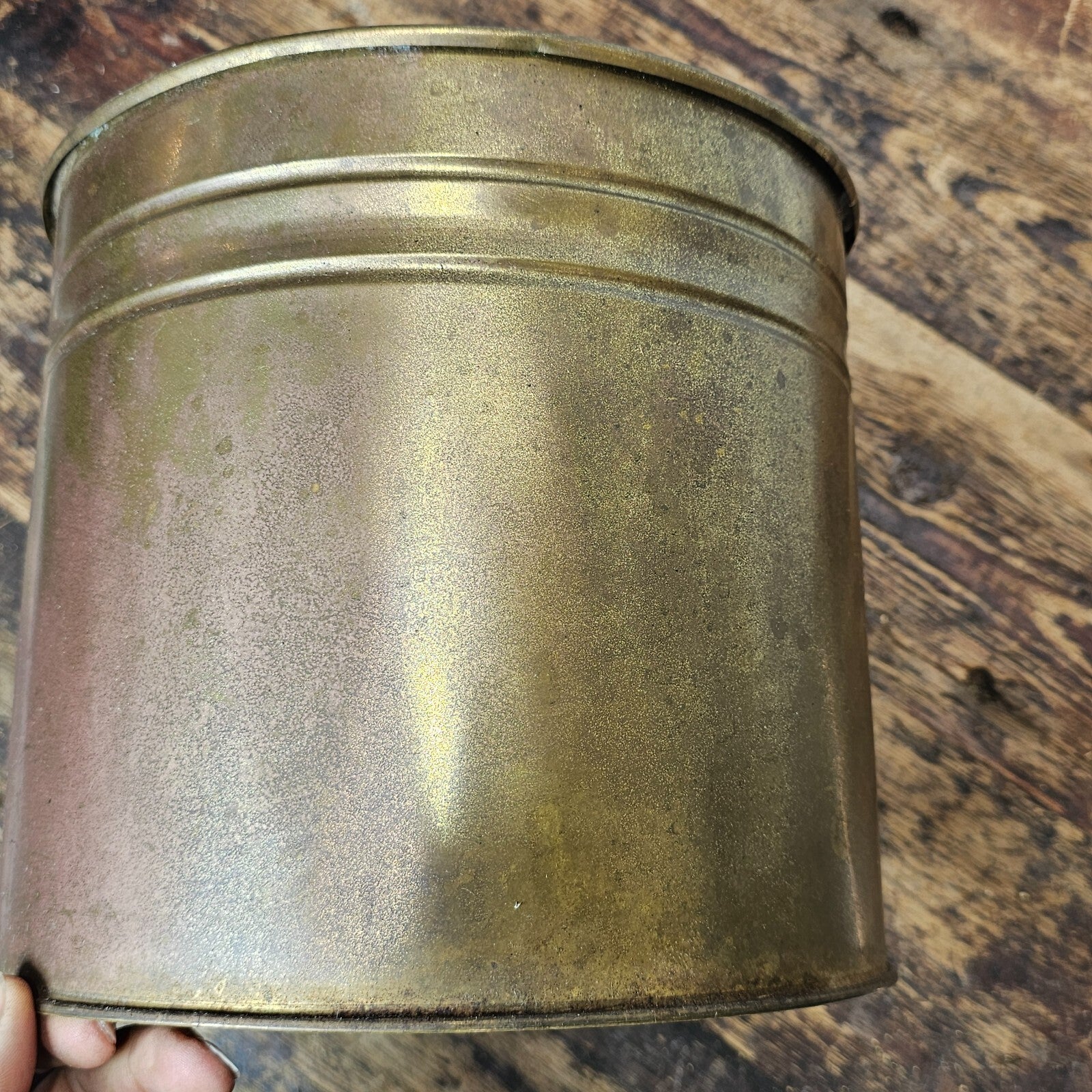 Vintage Brass Container Planter Made In Ireland Patina 9.75"Diam x 8.75"H