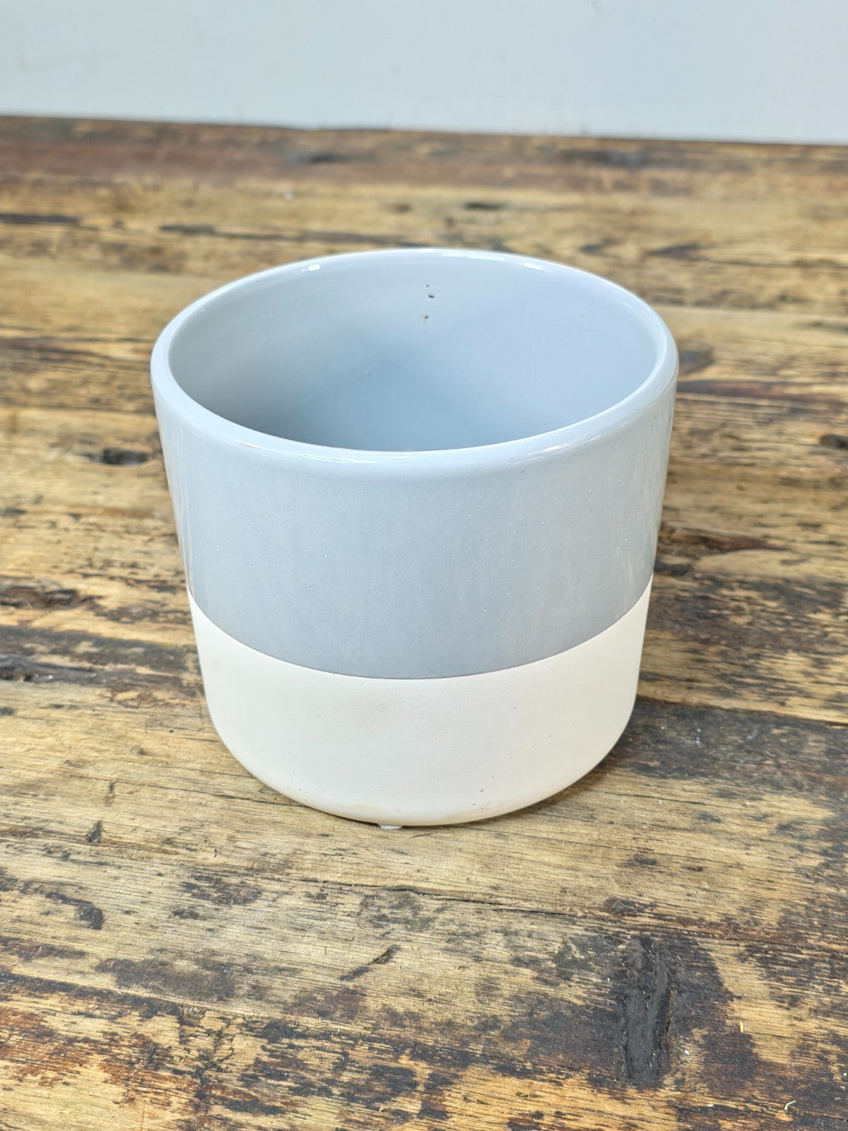 Gray & White Two-Tone Ceramic Planter 5.25" — Minimalist Modern Pot