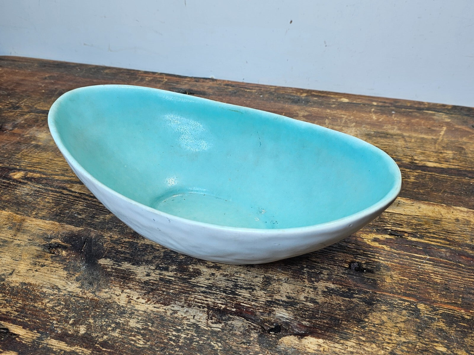 Winfield Pasadena Pottery Oblong Bowl / Planter Turquoise & White