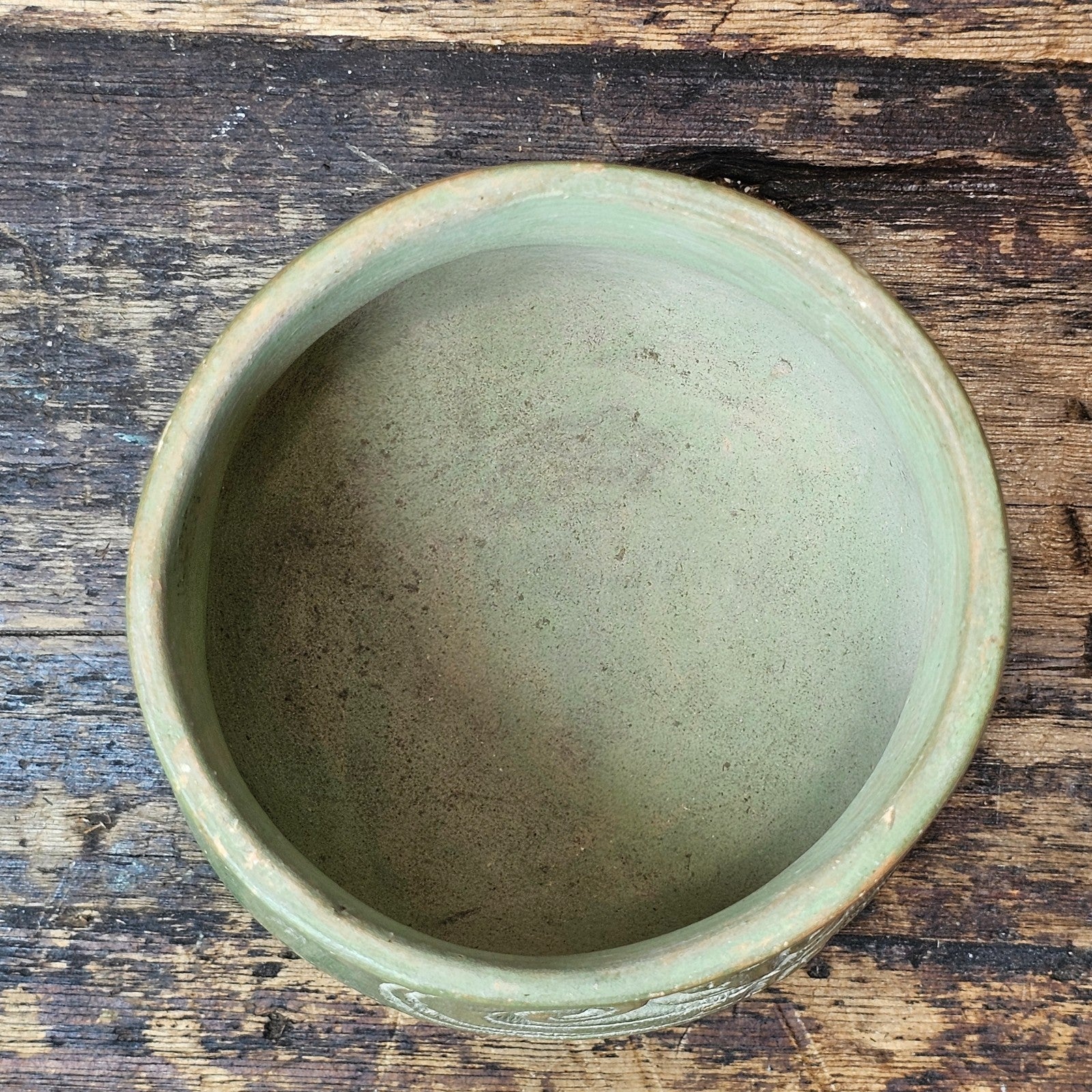 Mayan-Style Carved Jade-Green Vase (Modern Reproduction)
