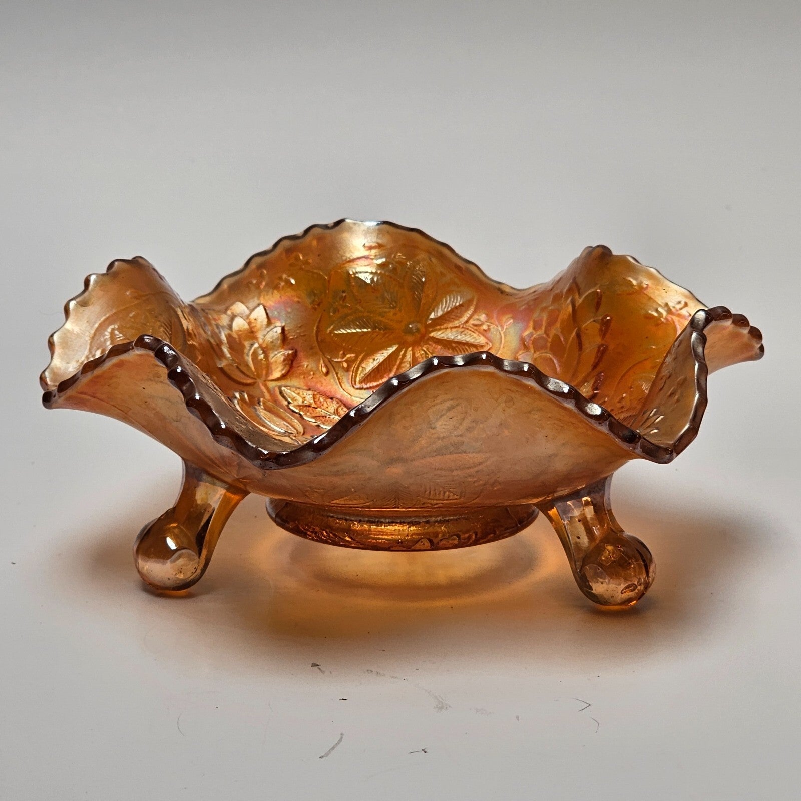 Vintage Carnival Glass Footed Candy / Nut Compote Dish