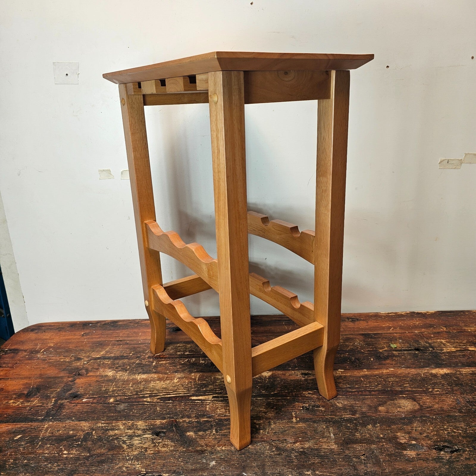 Wood Wine Rack Stand with Glass Holder 16.5" L x 11" W x 24" H