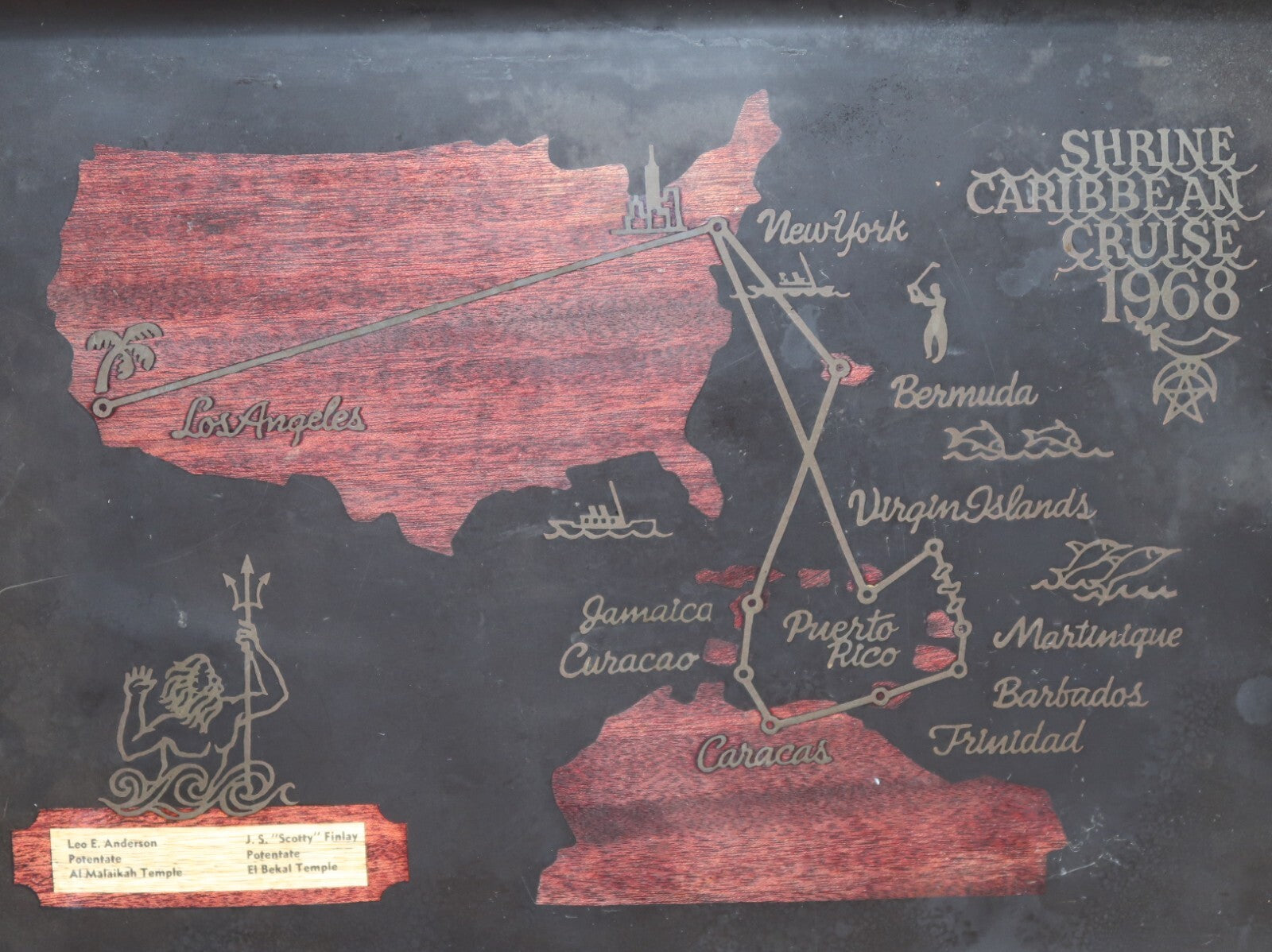 Vintage Couroc of Monterey Tray Shrine Caribbean Cruise 1968 (18" x 12.5")