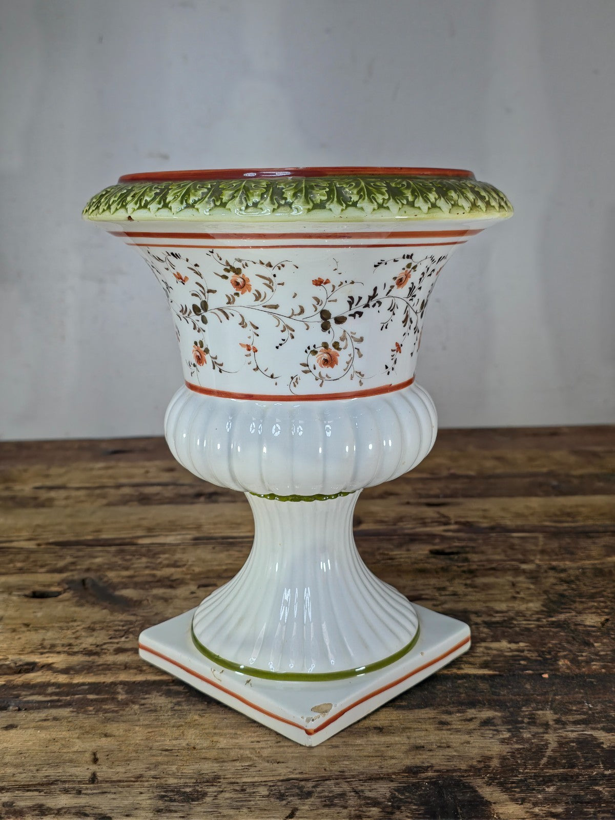 Vintage Hand Decorated Ceramic Urn Vase Italy/Portugal Mid 20th C Floral