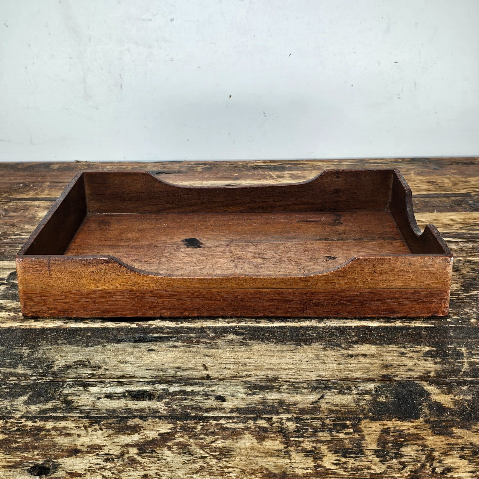 Vintage Walnut Triple Cutout Desk Tray (1950s-1960s)