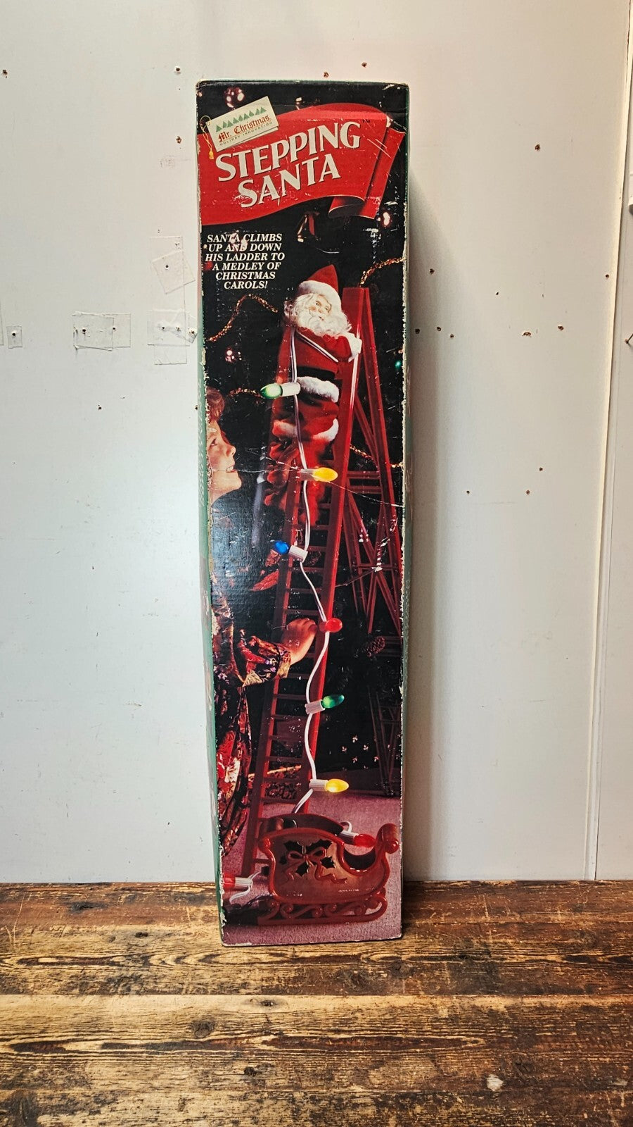 Vintage 1990s Mr Christmas Stepping Santa Ladder Climbing Musical (Works)