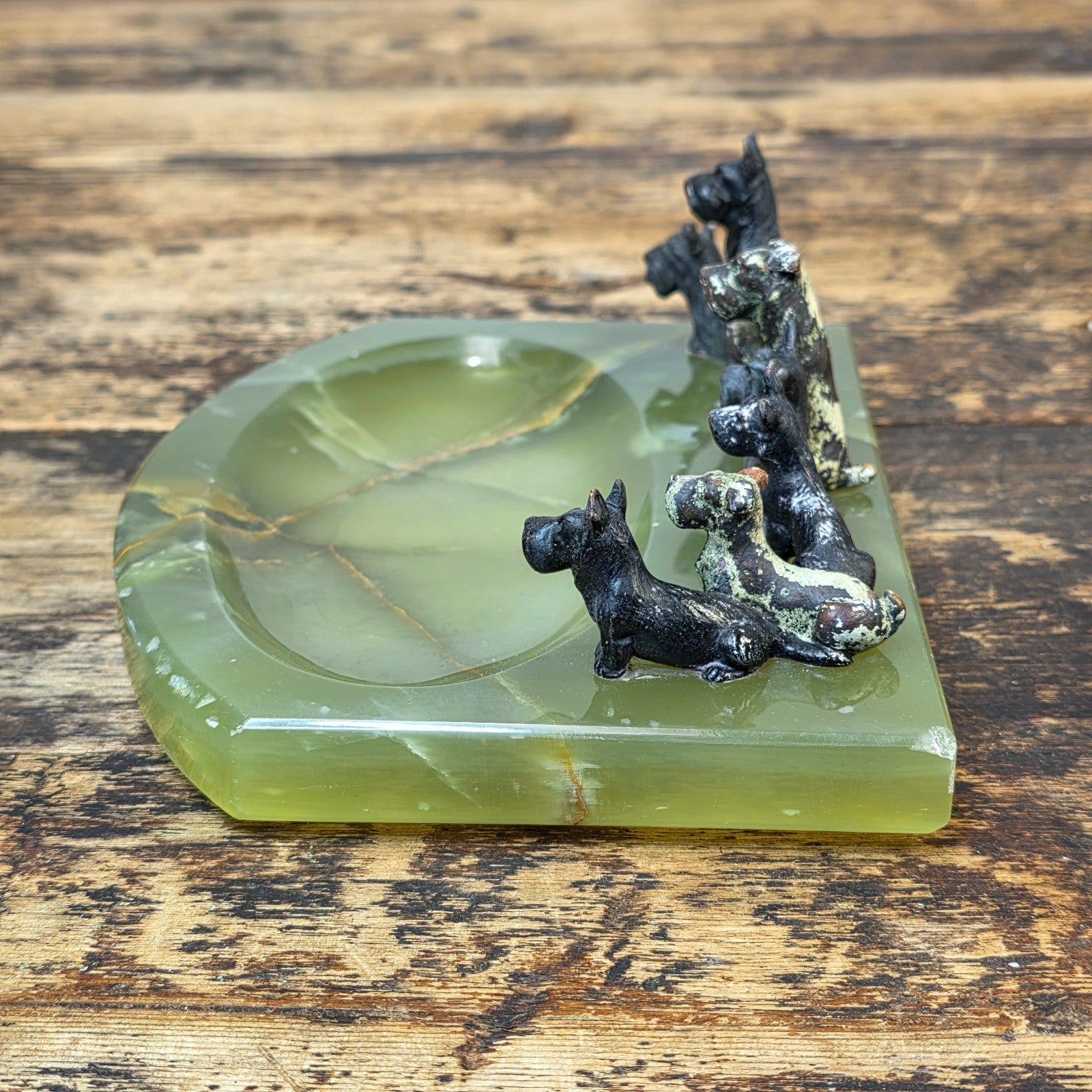 Rare Austrian Cold Painted Bronze Terrier Group on Green Onyx Tray c.1930