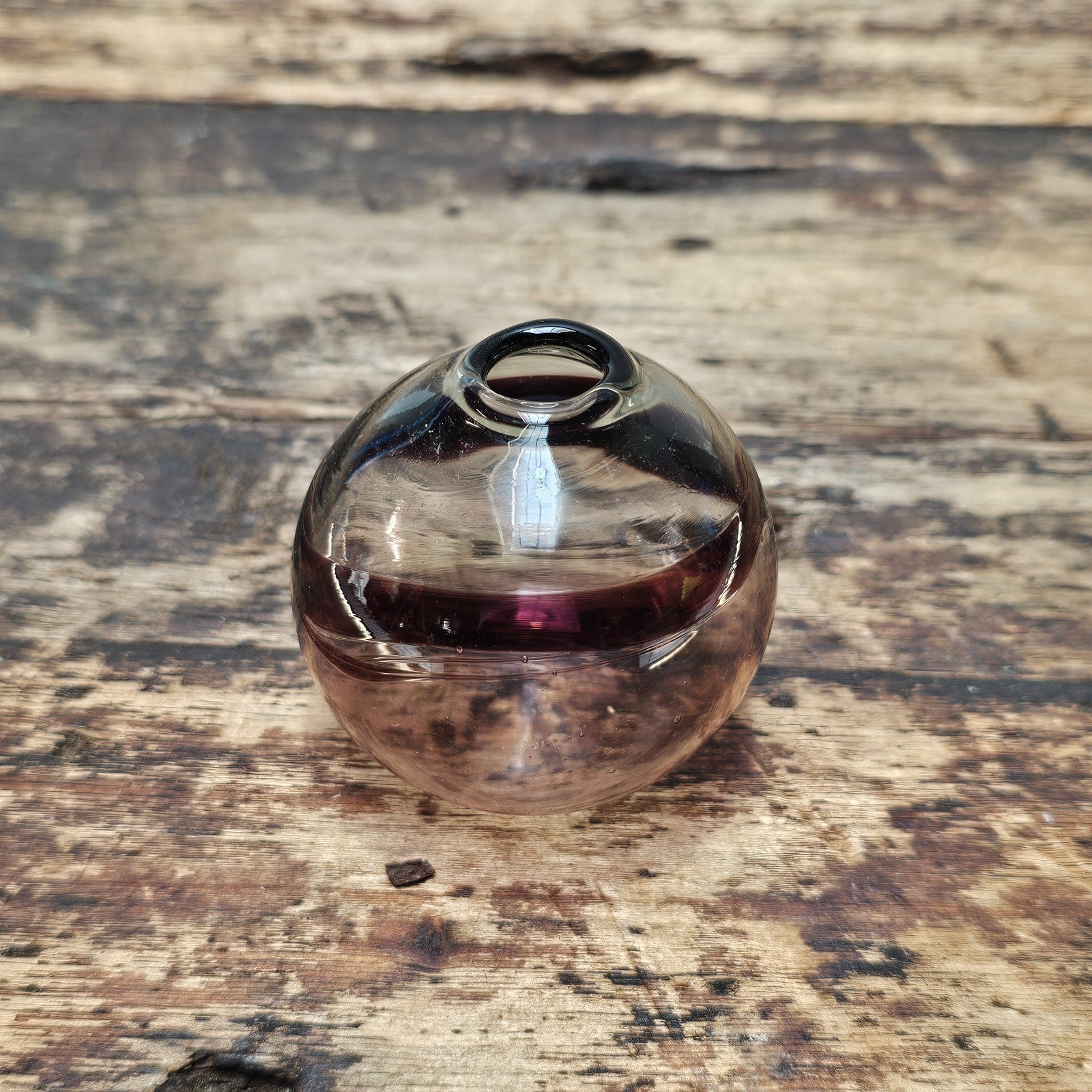 Vintage Hand-Blown Glass Bottle with Stopper 2"Dia. x 3"H