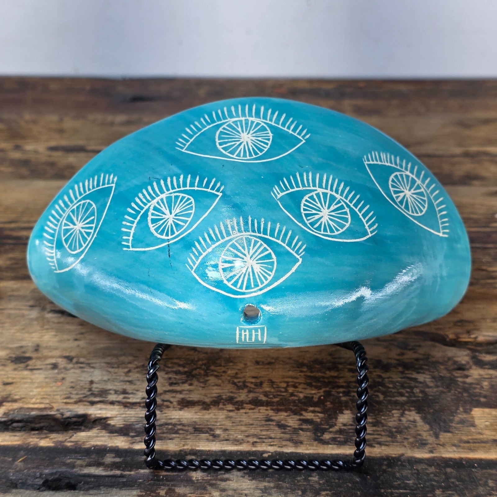 Studio Pottery Wall Pocket | “Eye” Sgraffito in Turquoise | Signed