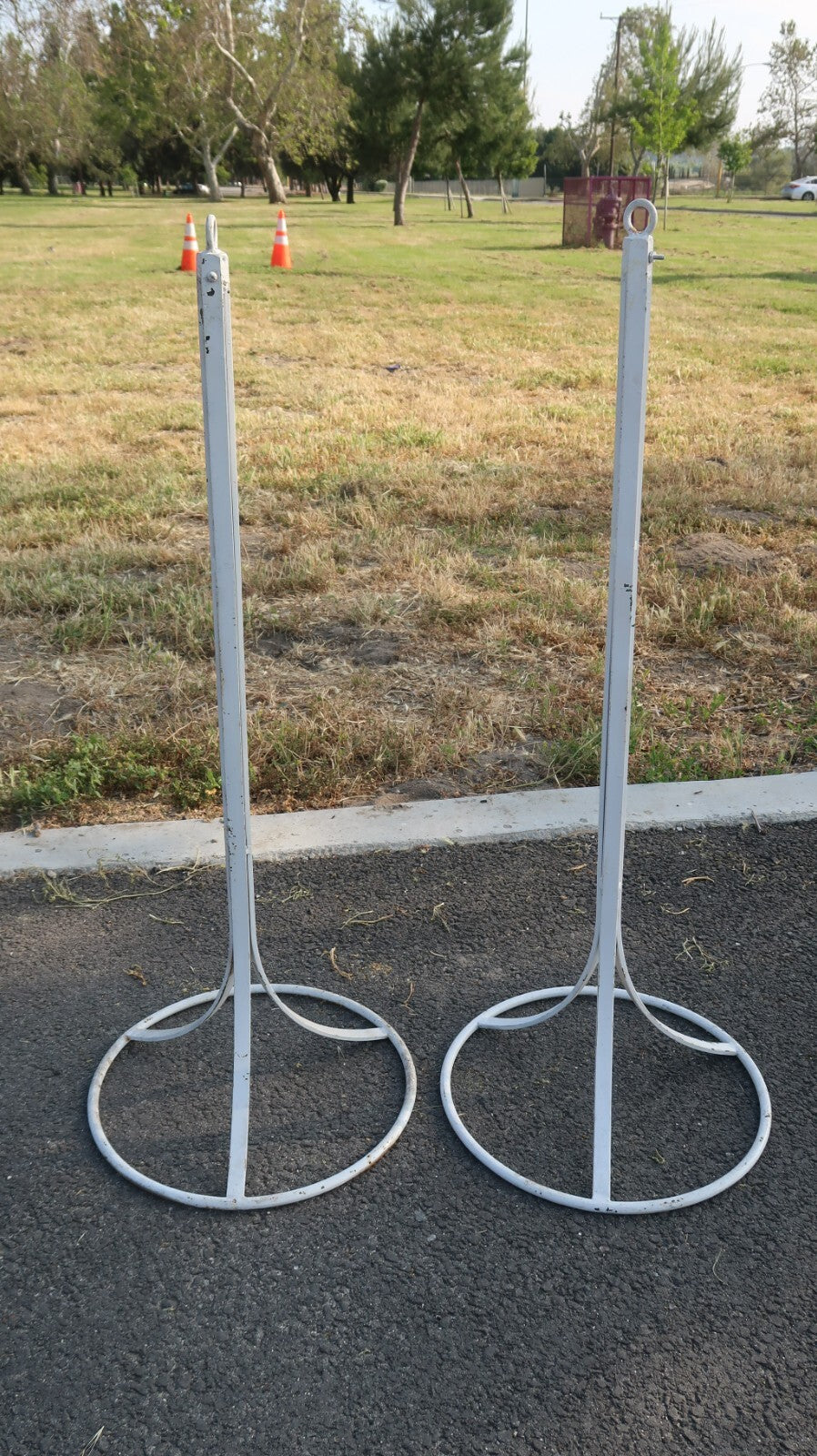 2 Vintage Free Standing Steel Stanchions 40.5" White Aisle Divider (D)