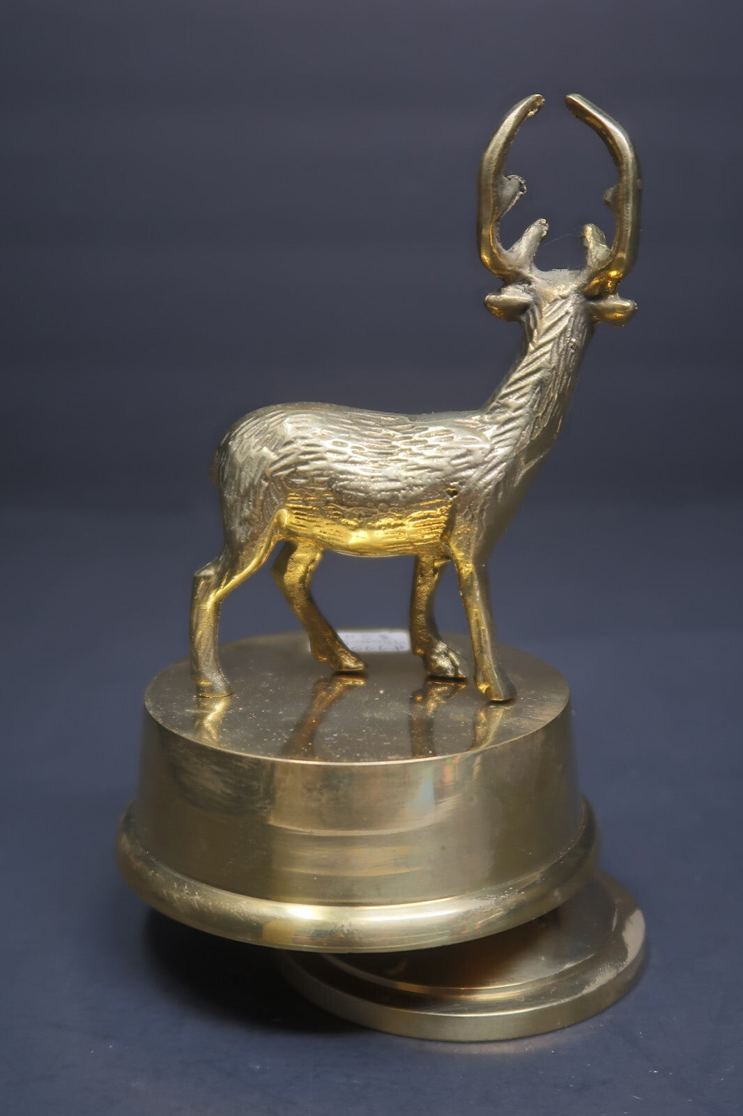 Vintage Brass Deer Music Box Wind Up Rotating 3.25" x 3.25" x H5.75"