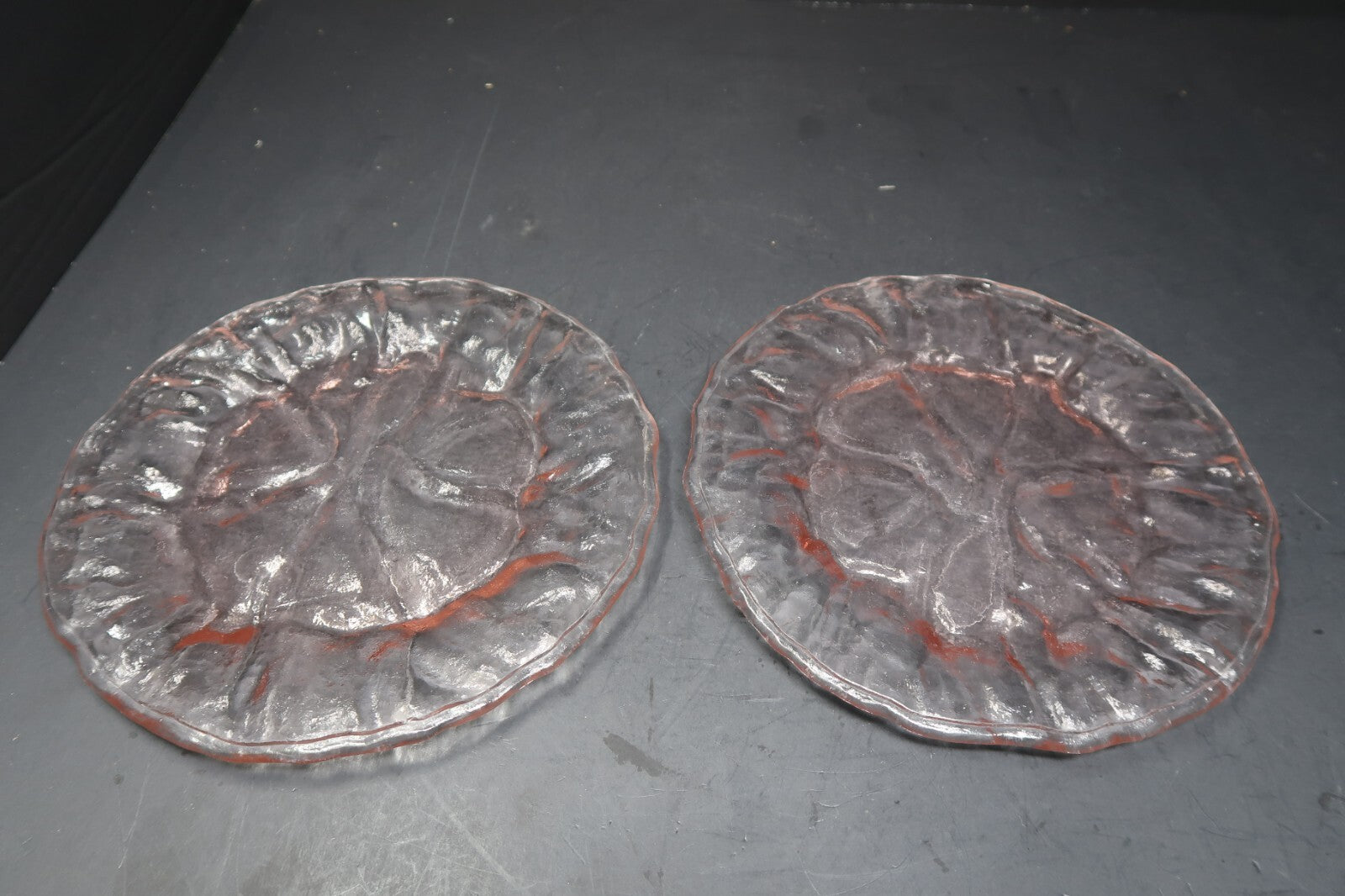 Set of 2 Pink Glass Ice Texture Plates 7.5" x 7.5" (1 lb) each
