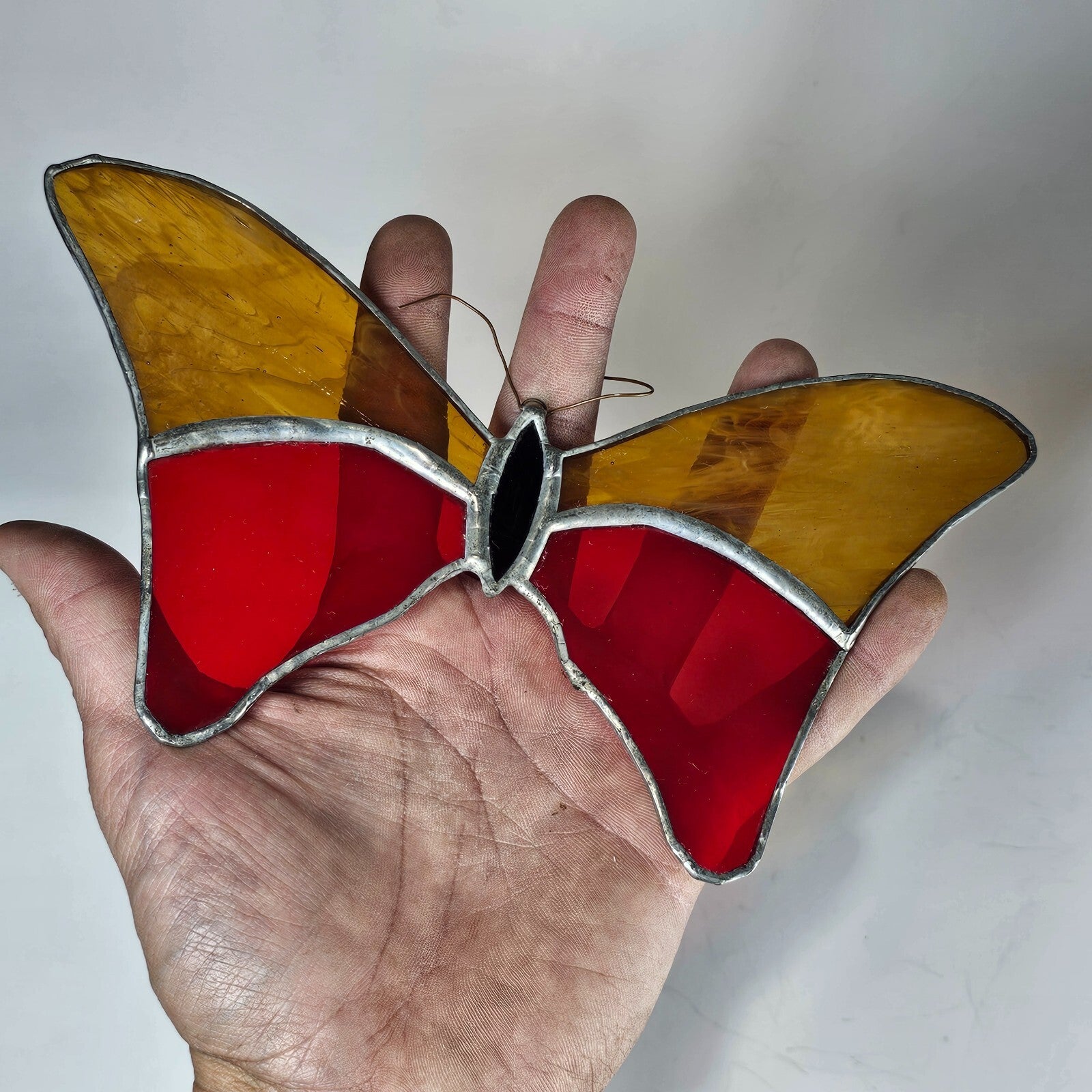 Vintage Butterfly Stained Glass Sun Catcher 8" x 4.5"