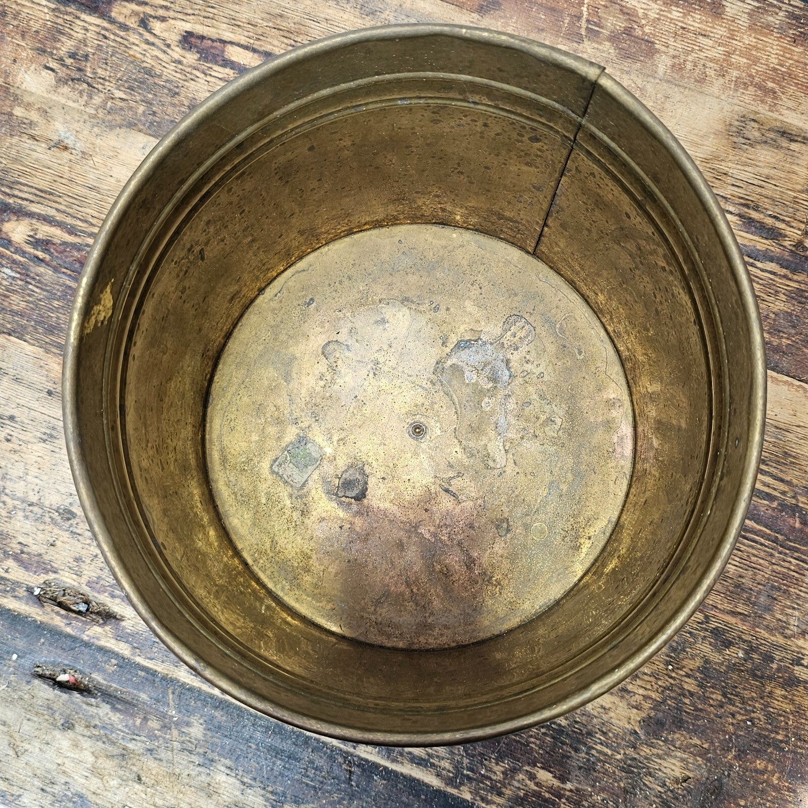 Vintage Brass Container Planter Made In Ireland Patina 9.75"Diam x 8.75"H
