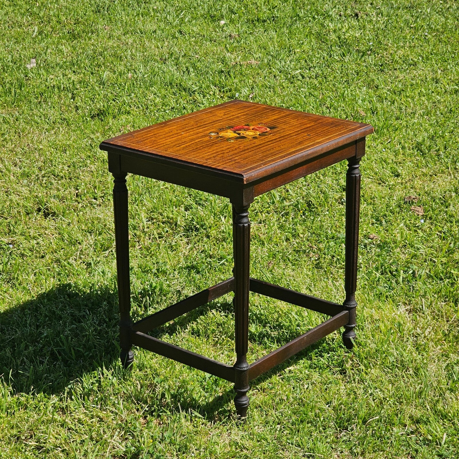 Vintage Victorian Style Rose Hand-Painted Accent Table 16.25" x 13.75" x 20.5"