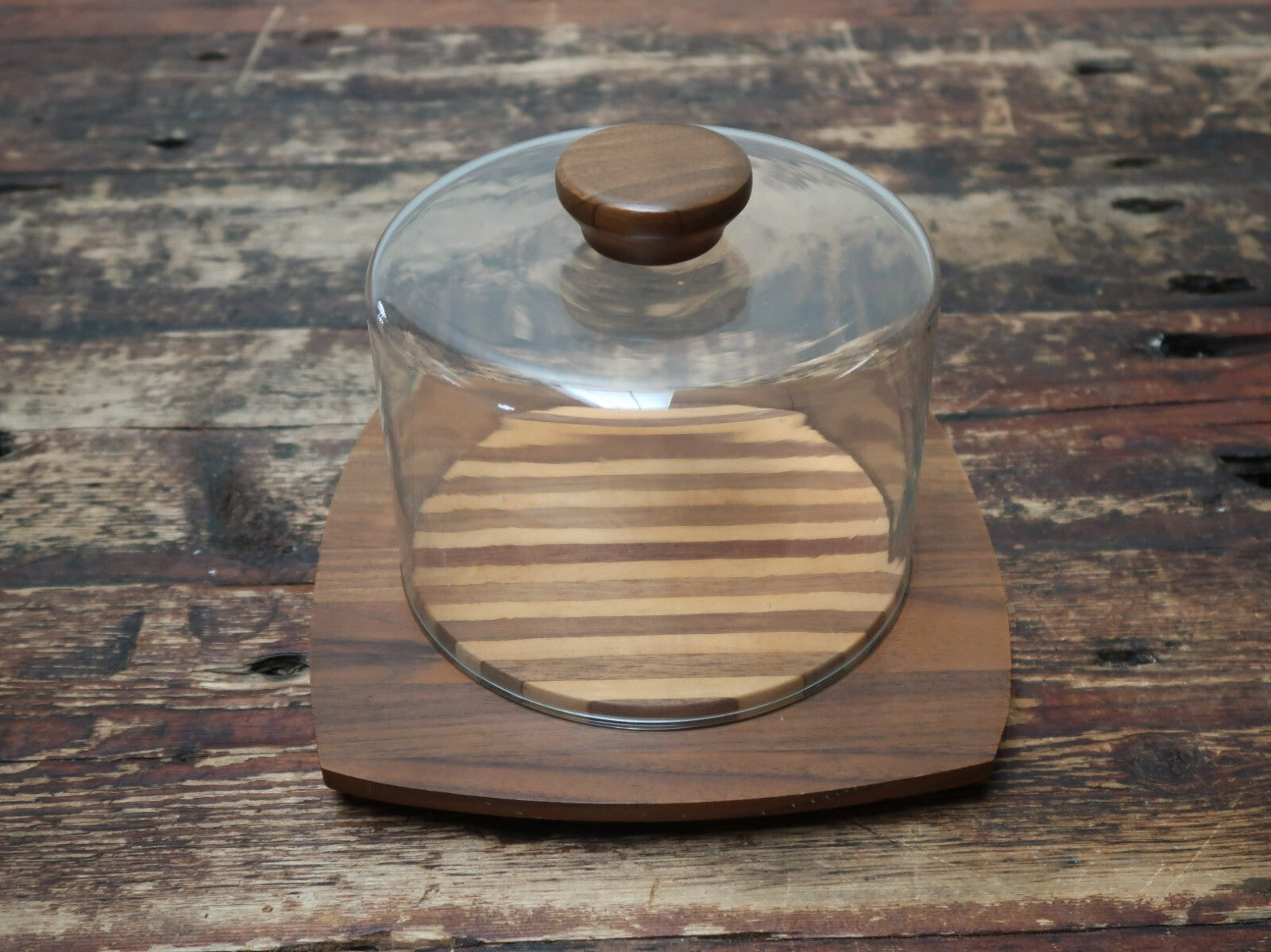 Kustom Kraft Cheese Board Tray With Glass Dome Solid Black Walnut Made In USA