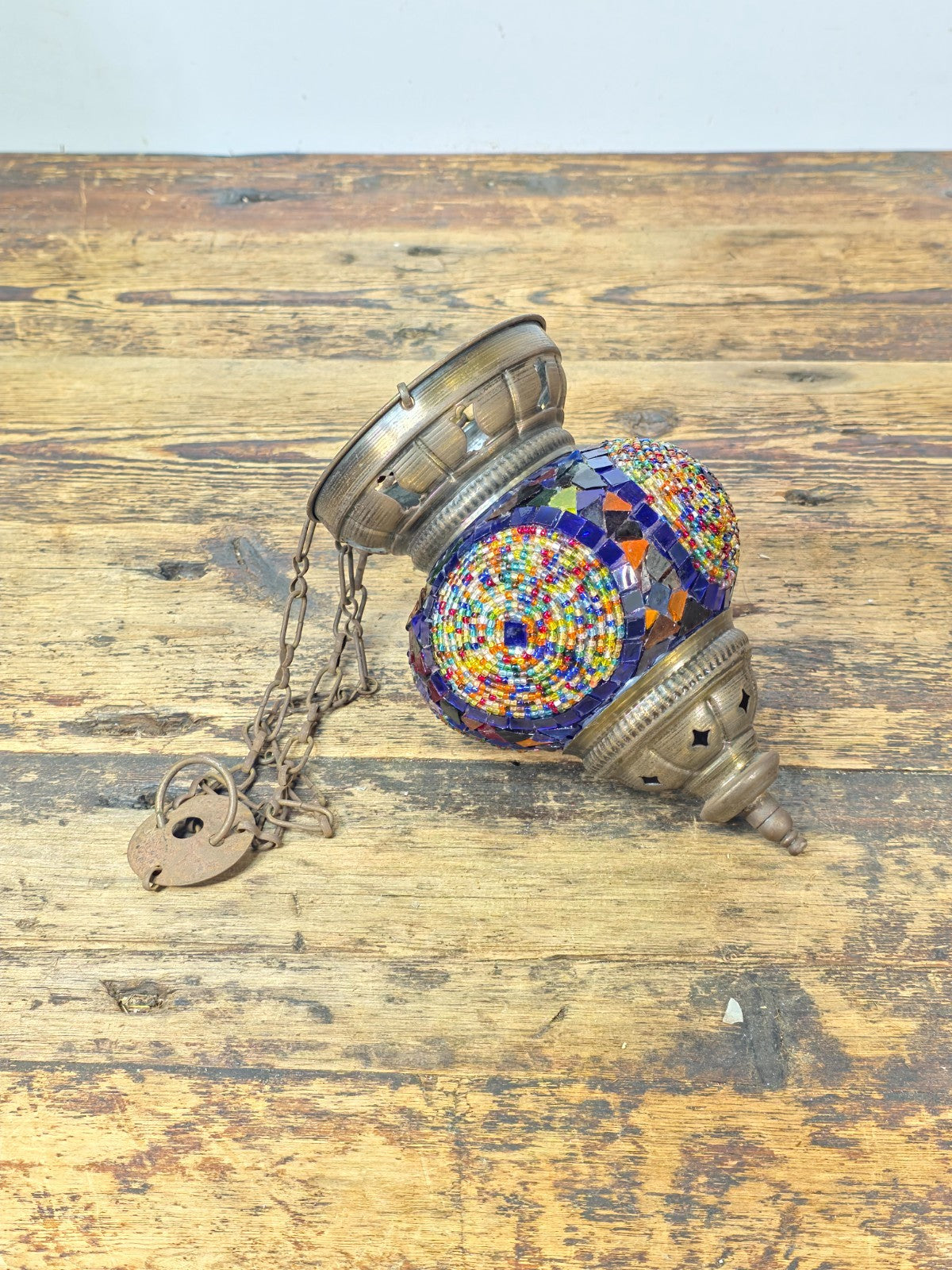 Exotic Turkish Style Mosaic Glass Hanging Lantern | Colorful Boho Vibe