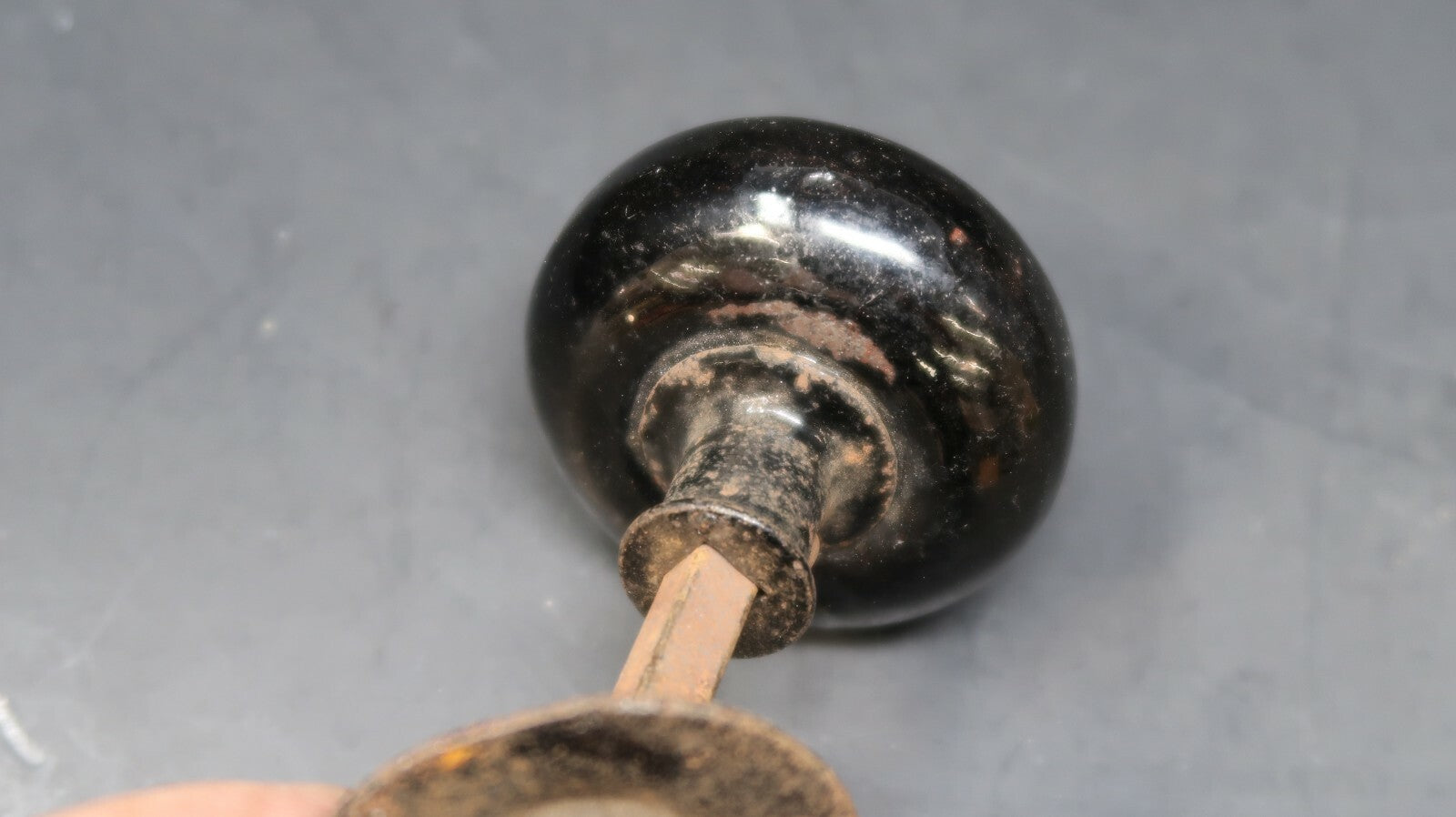 Vintage Black Enamel Porcelain Doorknob Set Rustic Chippy & Shabby Chic
