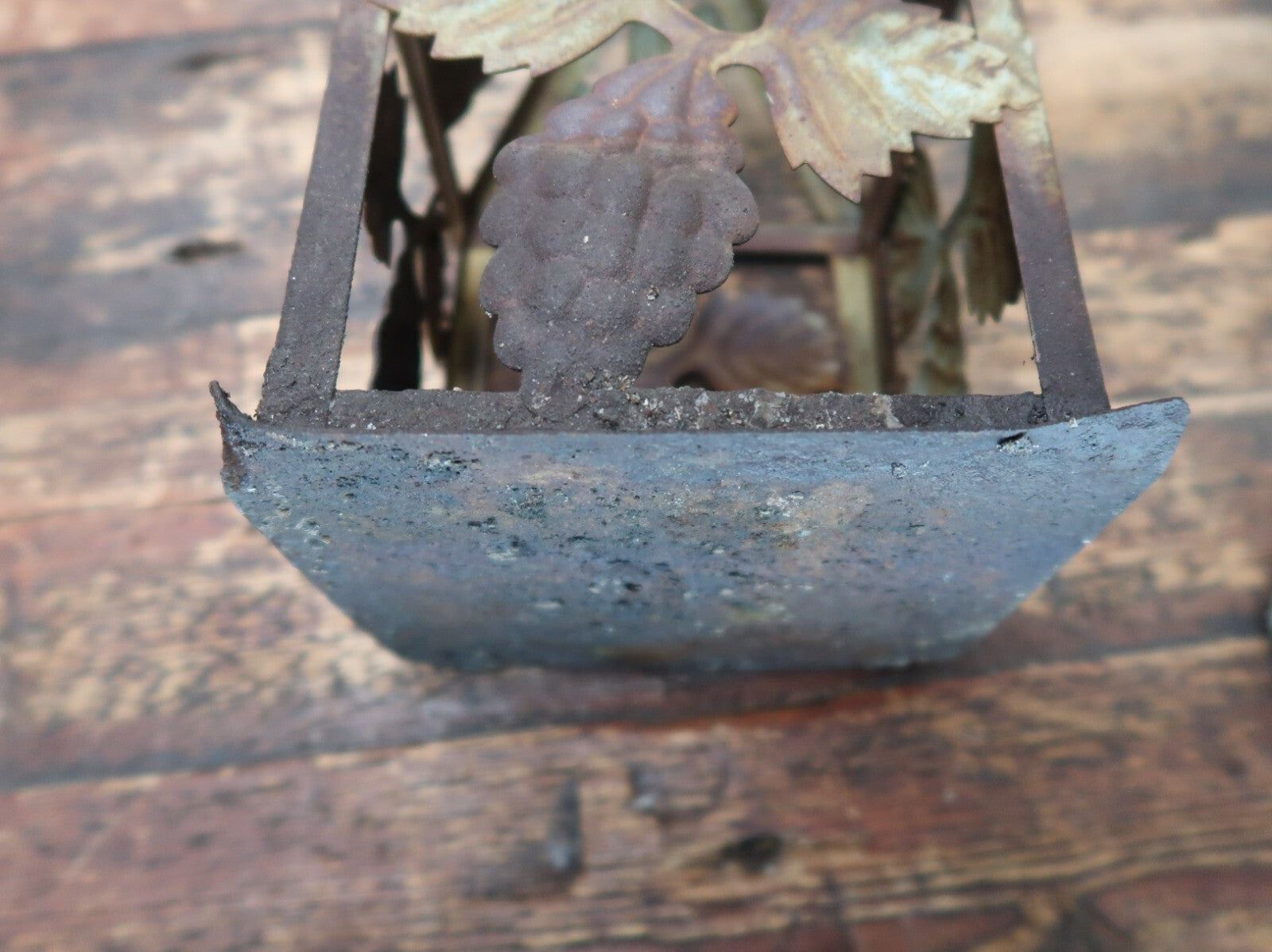 Metal Grape Motif Candle Lantern Weathered Rustic Lantern Patina 6" x 6" x H 10"