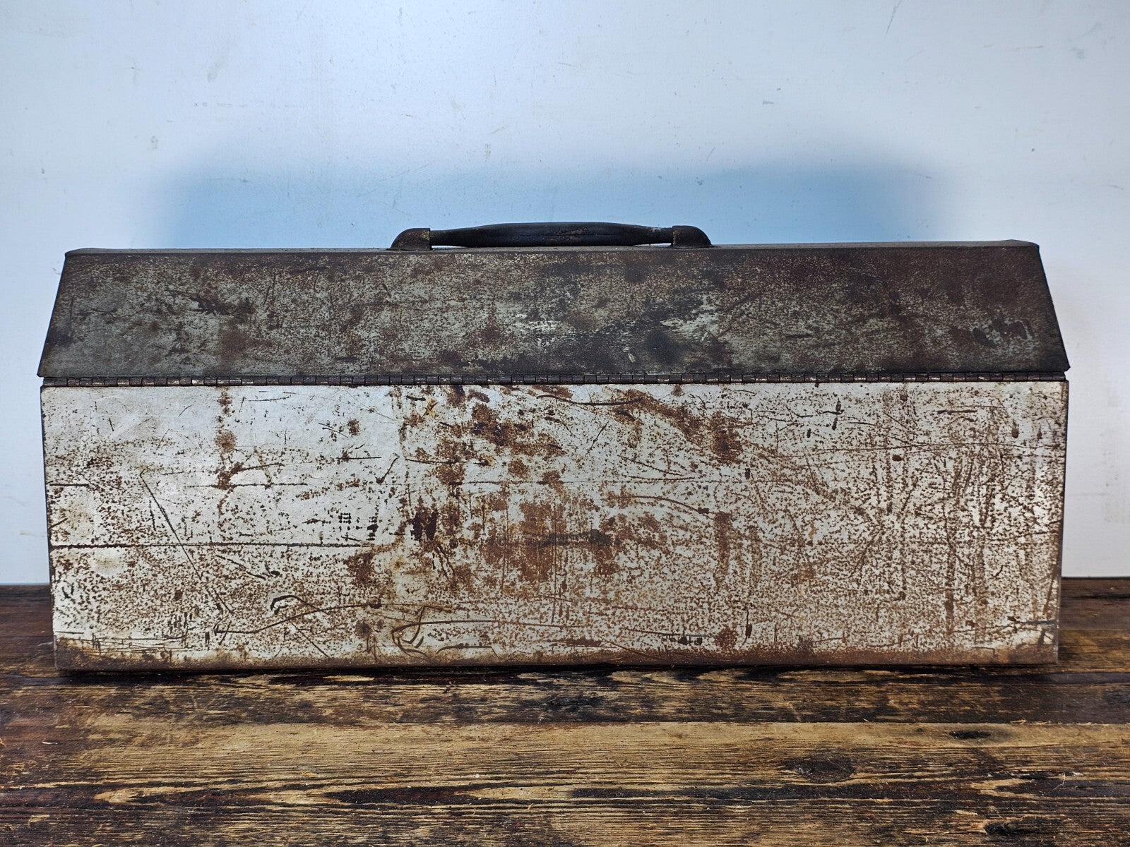 Vintage Rusty Metal Hip Roof Tool Box