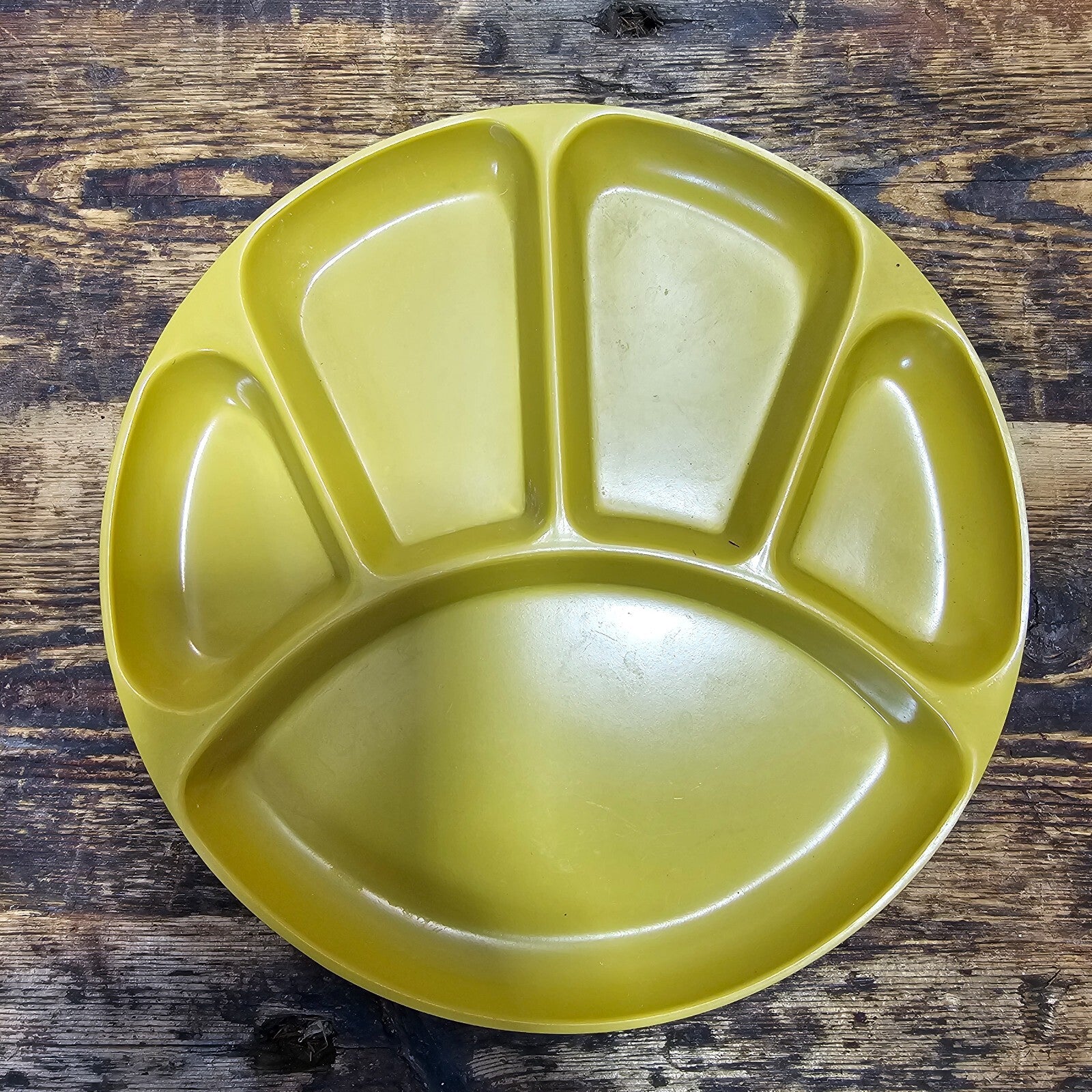 Set of 3 Vintage Gaiety Melamine Mustard Yellow Divided Dinner Plates
