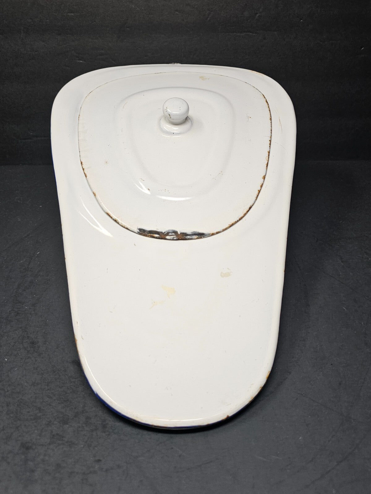 Vintage Hospital Enamelware Bed Pan With Lid & Handle