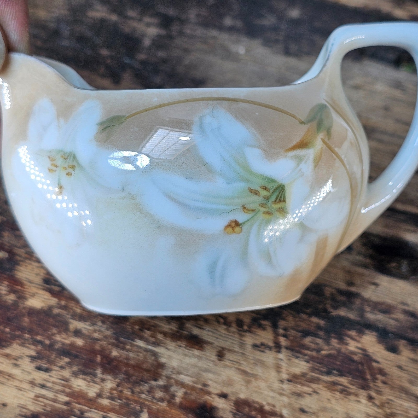 Antique RS Germany Creamer & Sugar Bowl Set - White Lilies, c. 1910s-20s