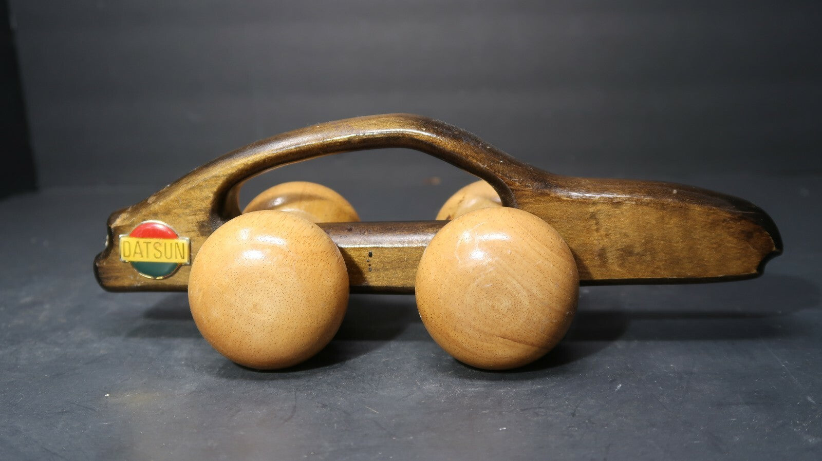 Vintage Datsun 300ZX Solid Wood Rolling Back Massager Kids Rolling Pull Toy