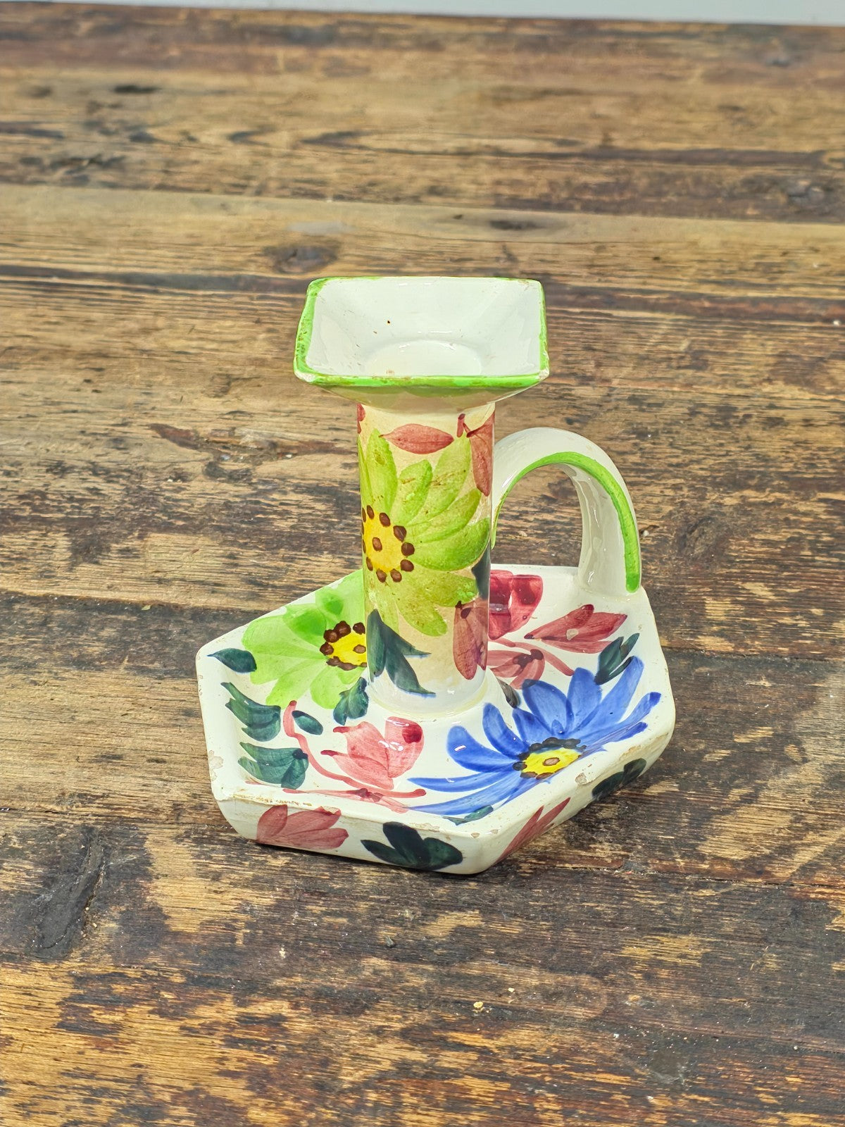 Vintage SMF Schramberg Handpainted Floral Chamberstick Candle Holder Germany