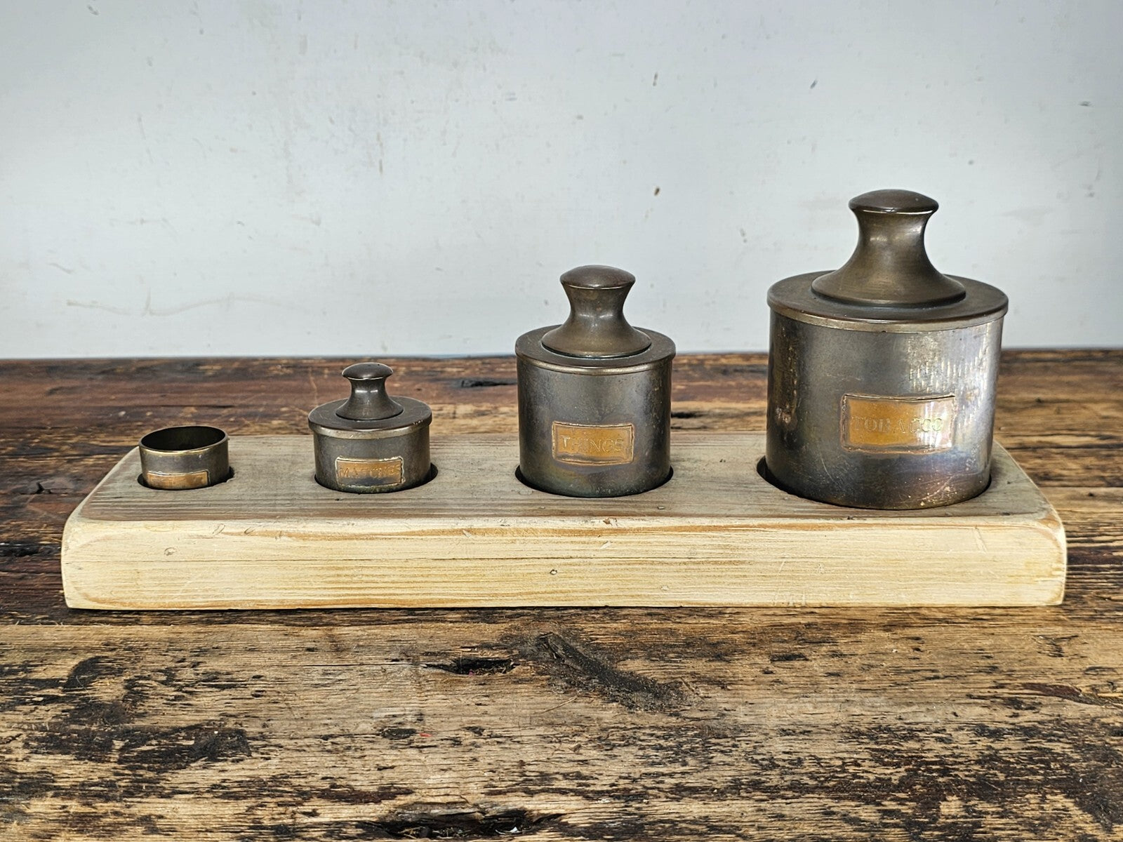 Vintage-Style Brass Canister Set with Wooden Base
