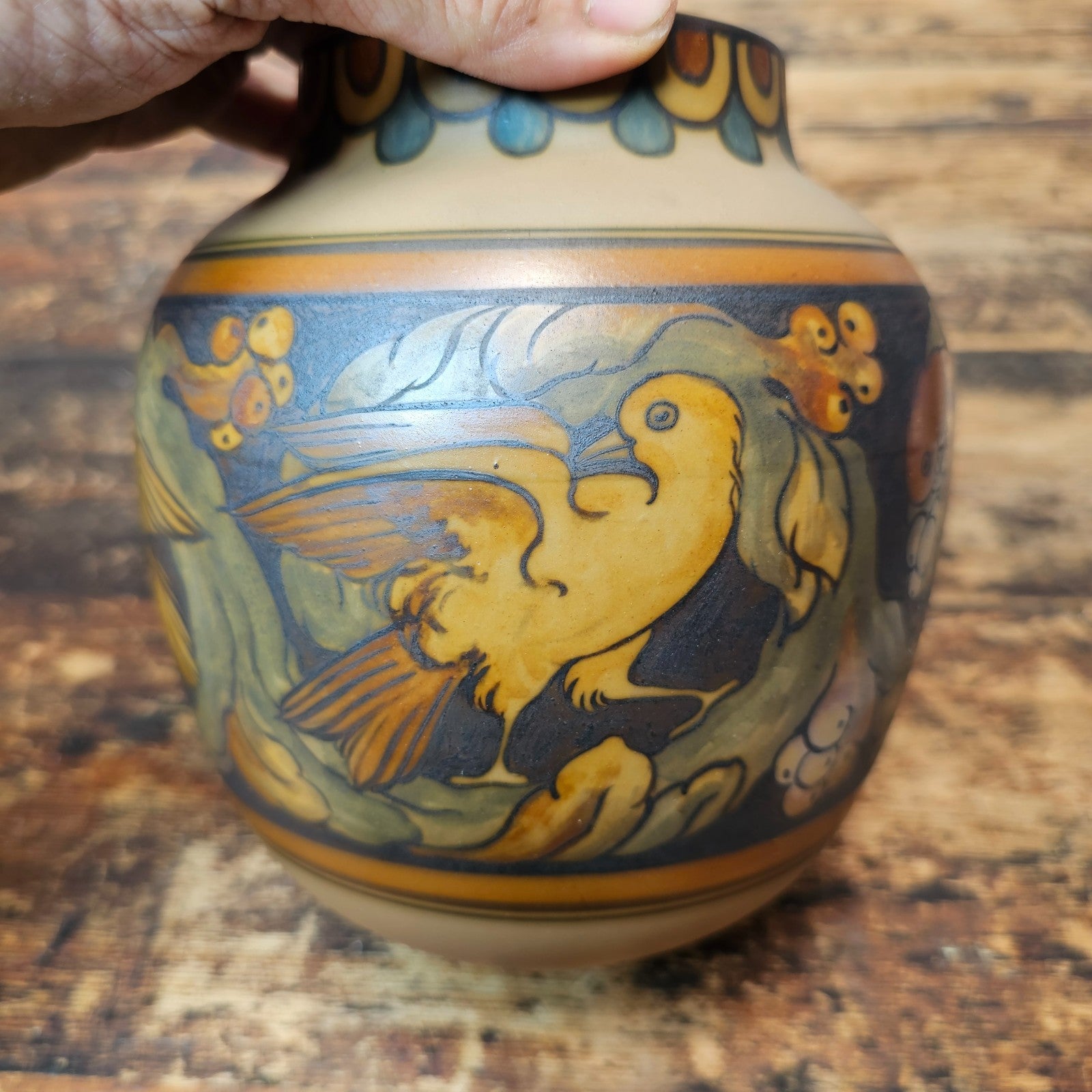 L. Hjorth Danish Art Deco Lidded Jar with Bird Motif, c. 1930s