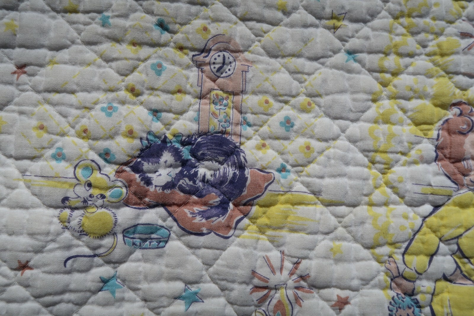 Vintage Quilted Baby Blanket 1950s  Baby's Wonderland 100% Cotton 34" x 46"