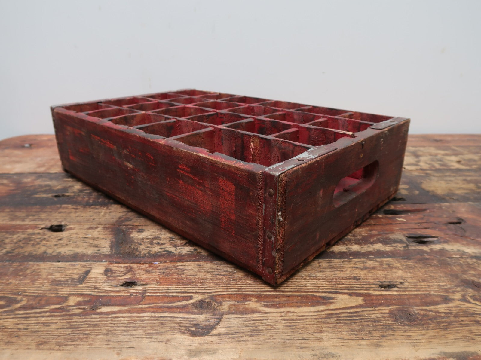 Vintage Pepsi Soda Bottle Wood Crate Box Painted In Wine Red