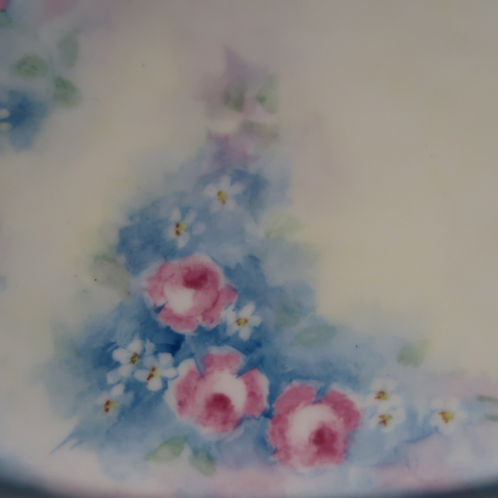 Vintage Oval Pink & Blue Rose Dish Hand Painted Floral Gold Trim Made In Japan