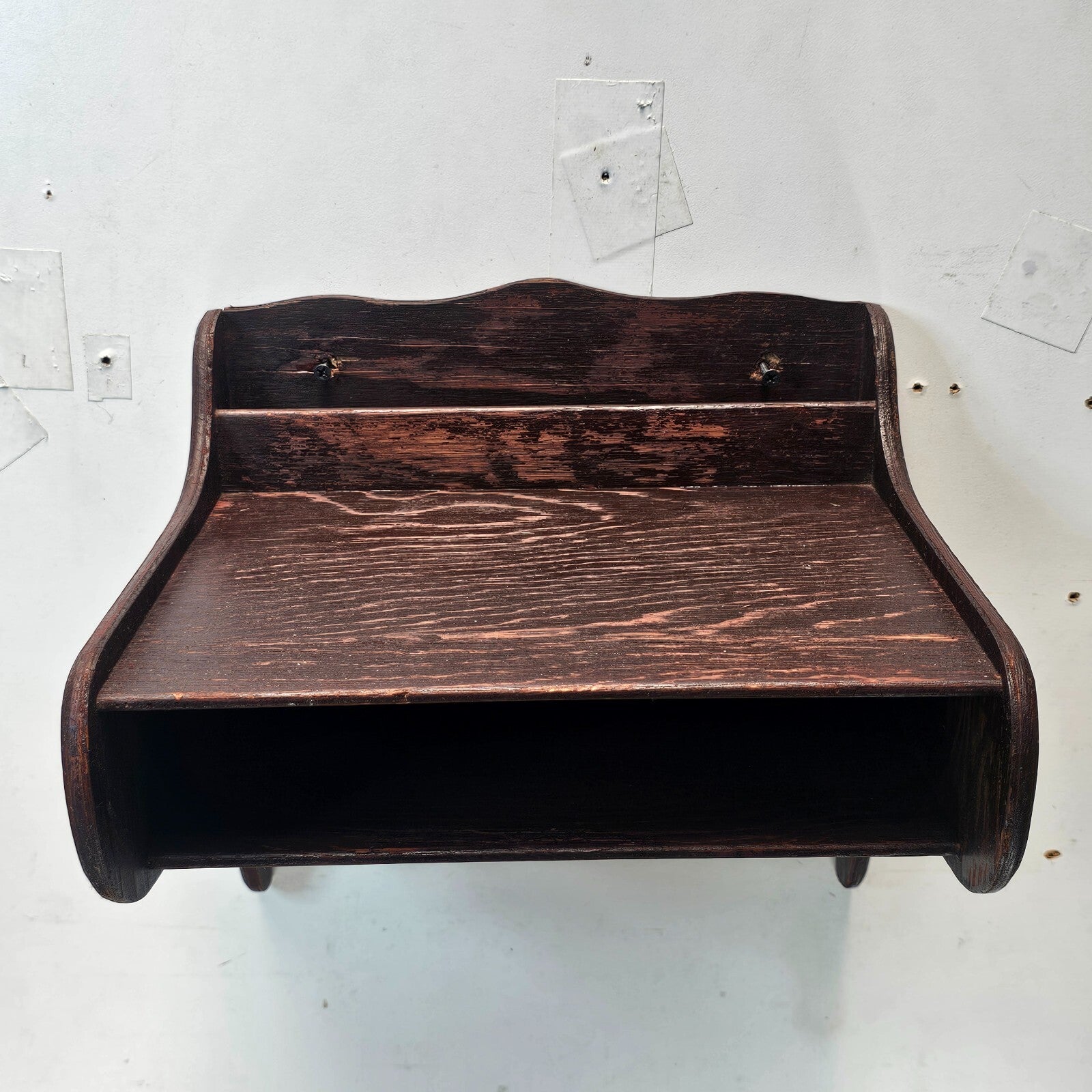 Vintage Laminated Oak Wall-Mount Writing Desk  (Circa 1930s-1940s)